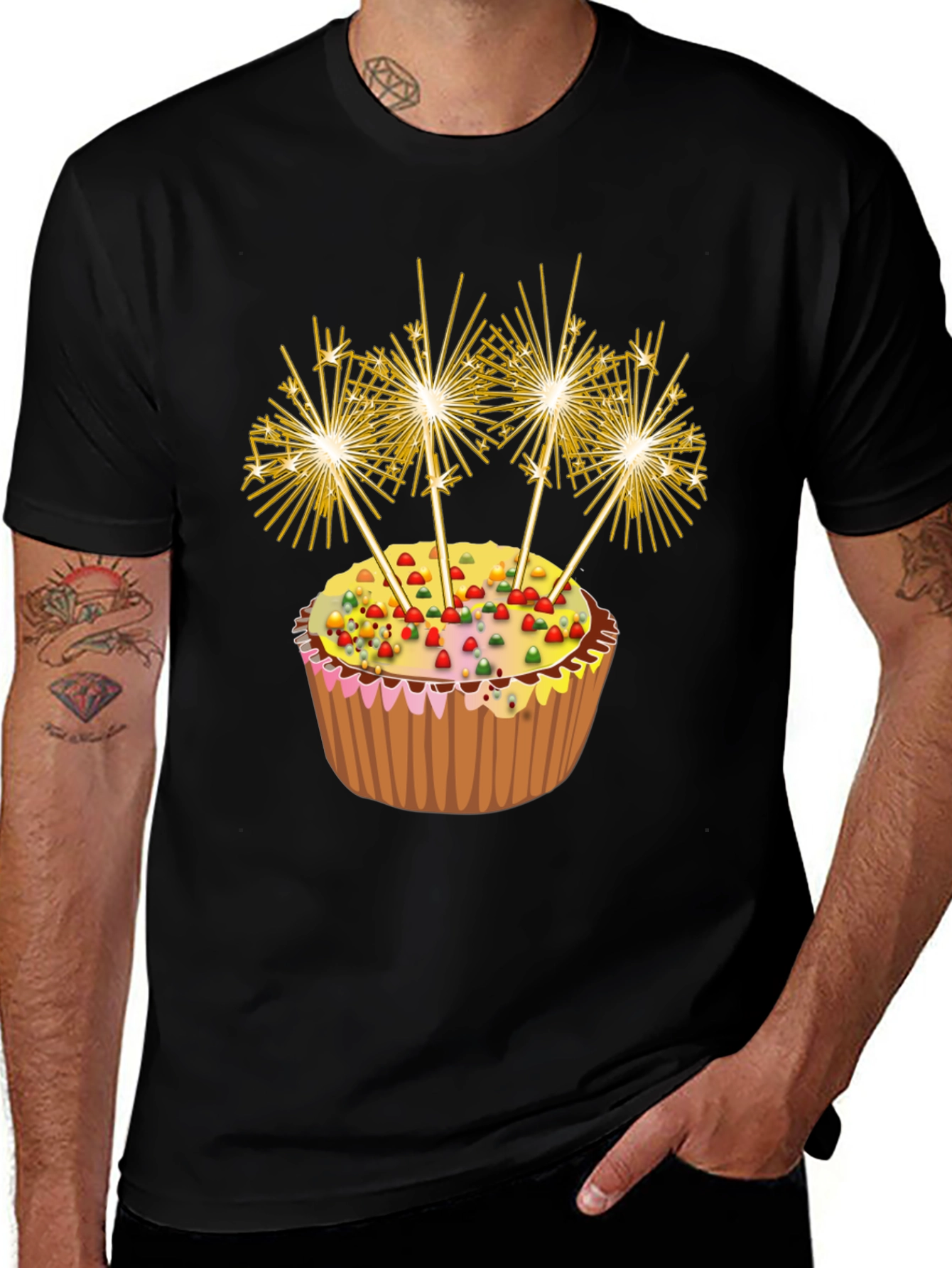 Celebration Cupcake Sparkler Graphic T-Shirt