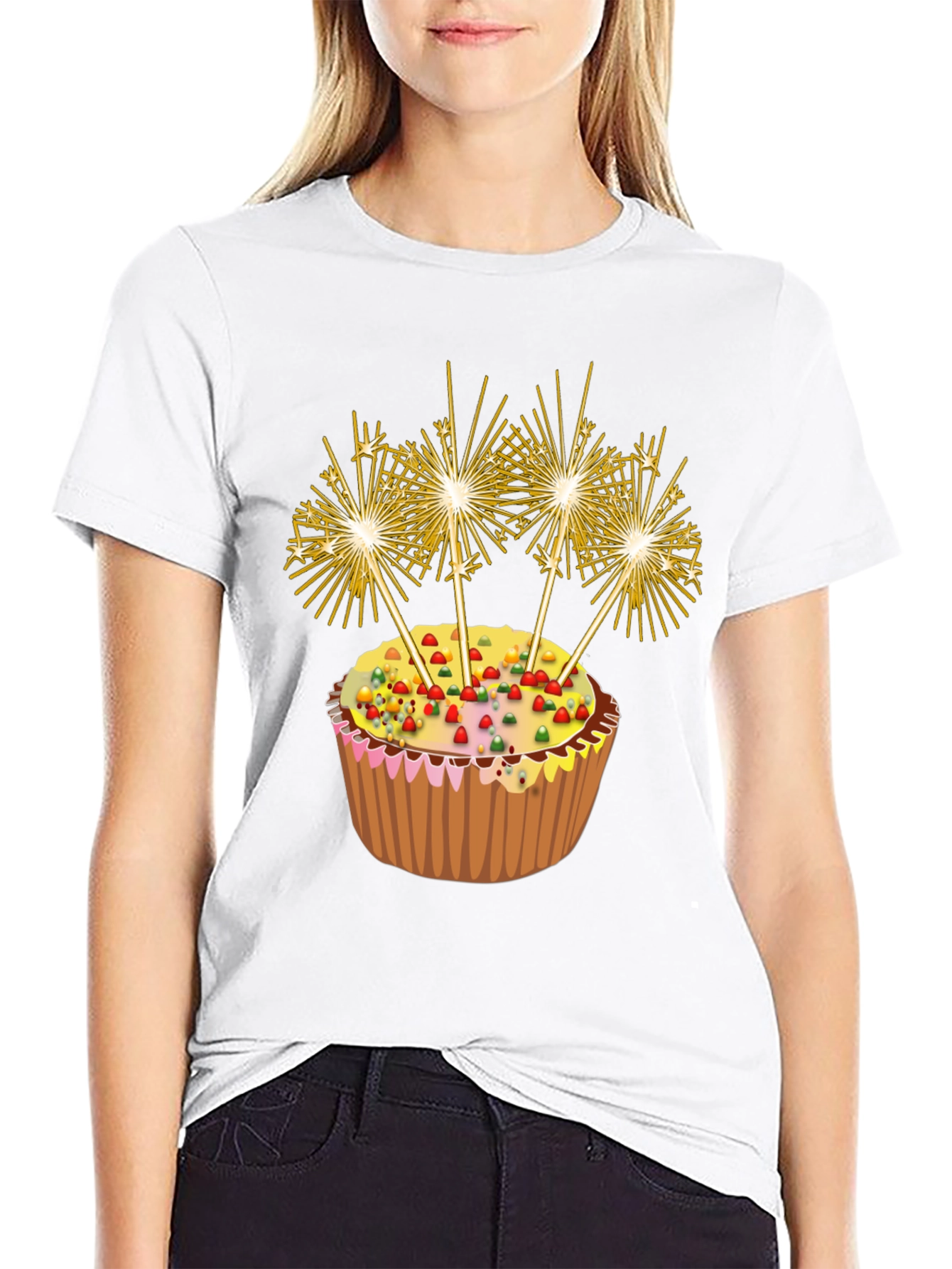 Celebration Cupcake Sparkler Graphic T-Shirt
