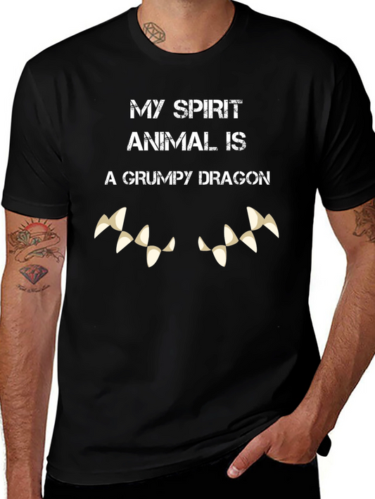 Grumpy Dragon Spirit Animal Black T-Shirt