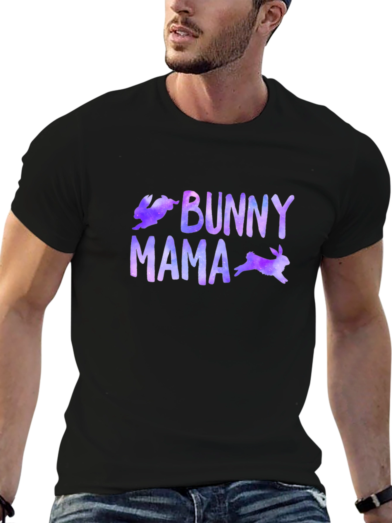 Bunny Mama Graphic Print Black T-Shirt