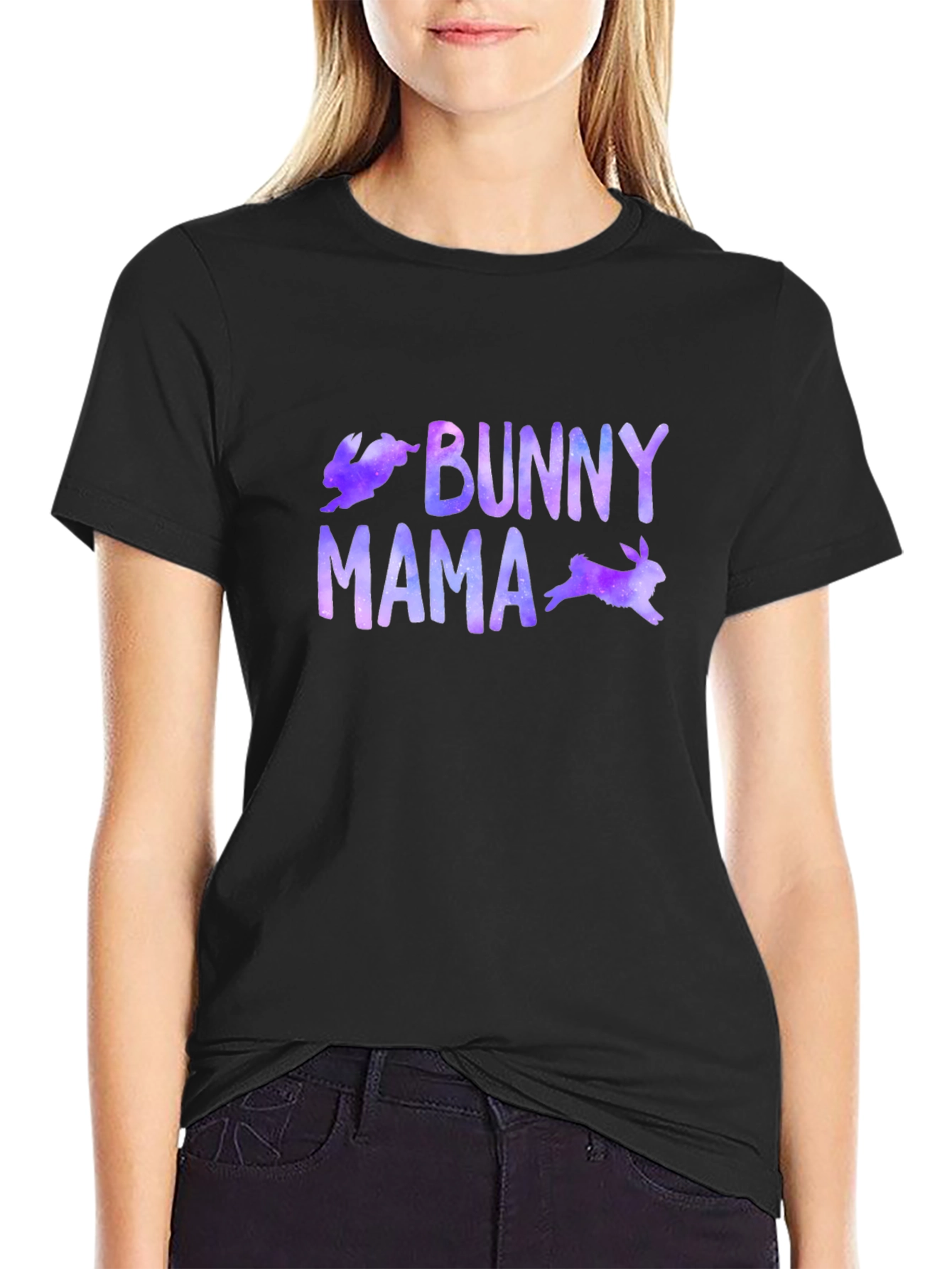 Bunny Mama Graphic Print Black T-Shirt