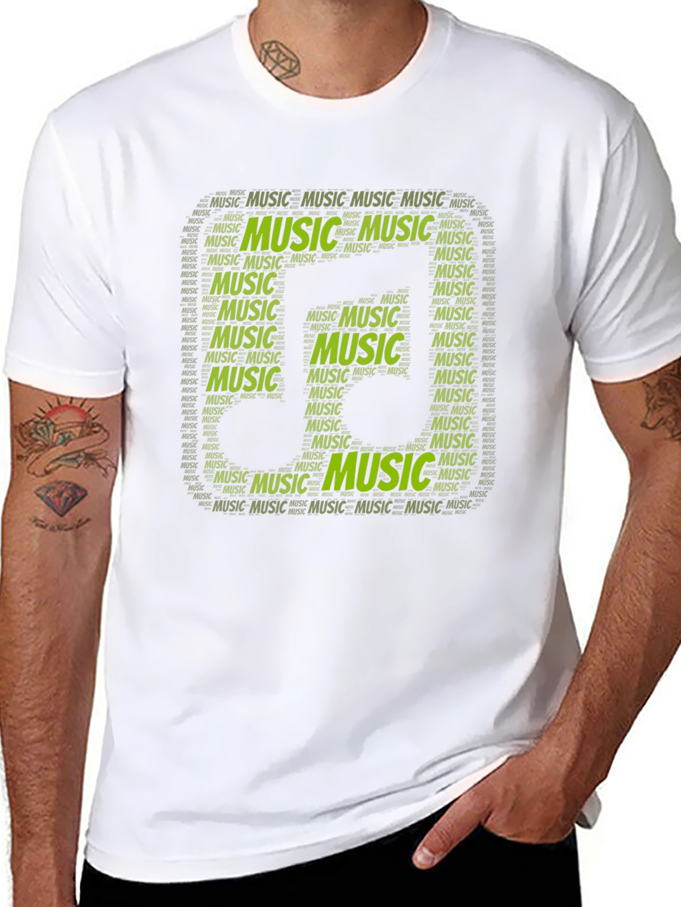 Music Note Word Art Graphic Black T-Shirt