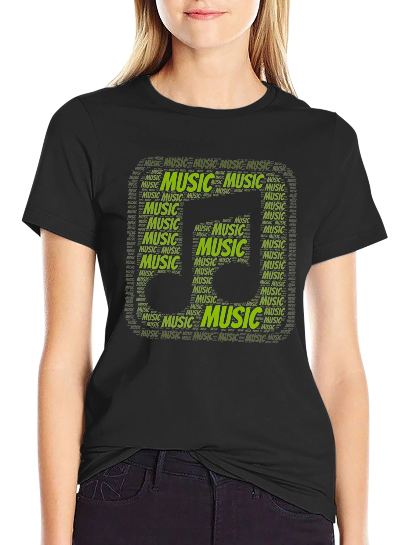 Music Note Word Art Graphic Black T-Shirt