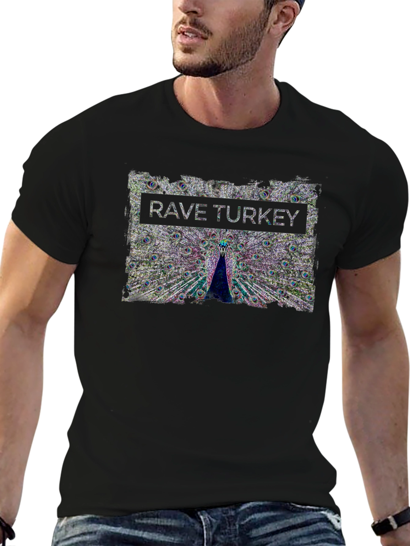 Rave Turkey Graphic T-Shirt - Peacock Design