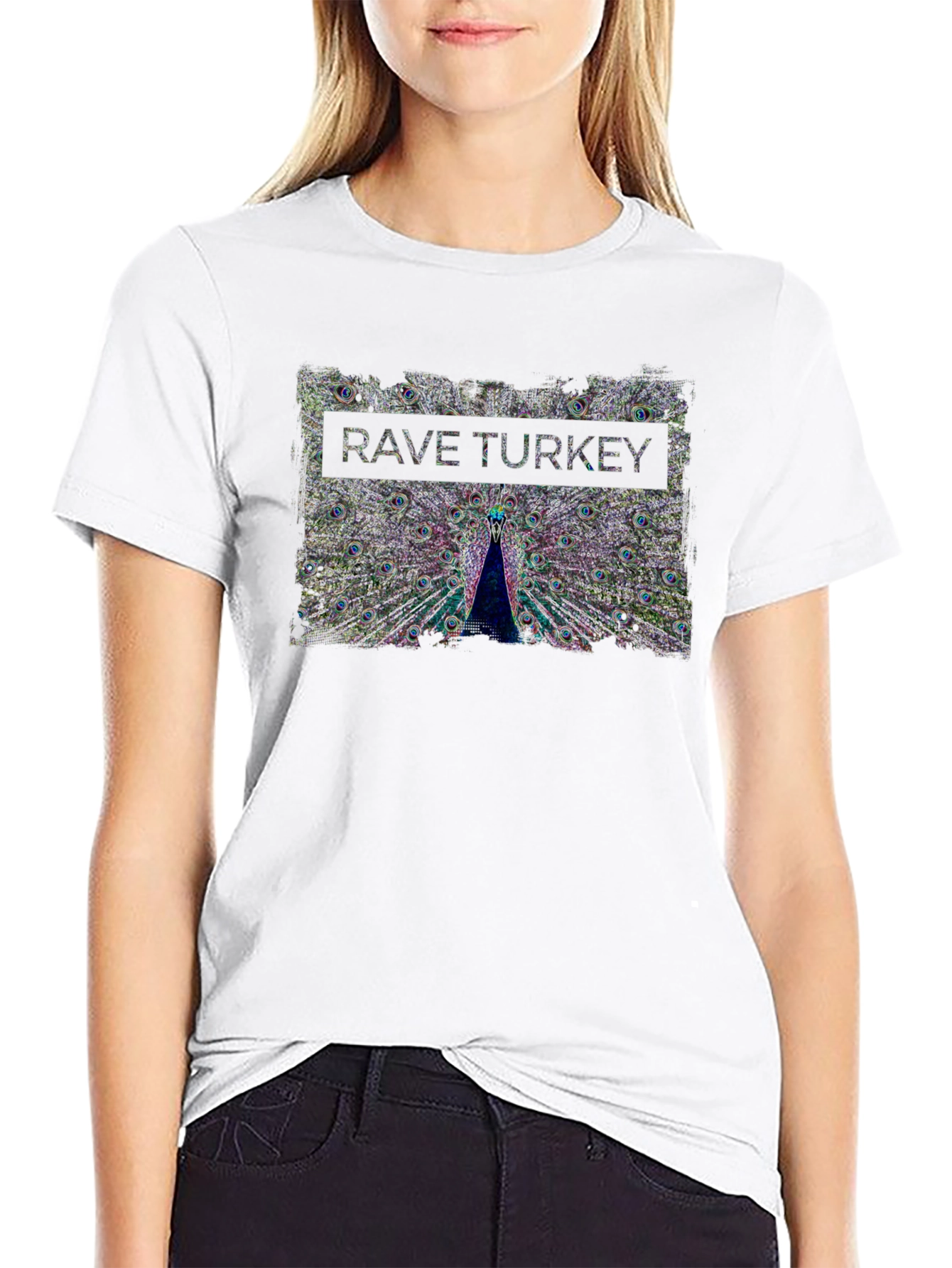 Rave Turkey Graphic T-Shirt - Peacock Design