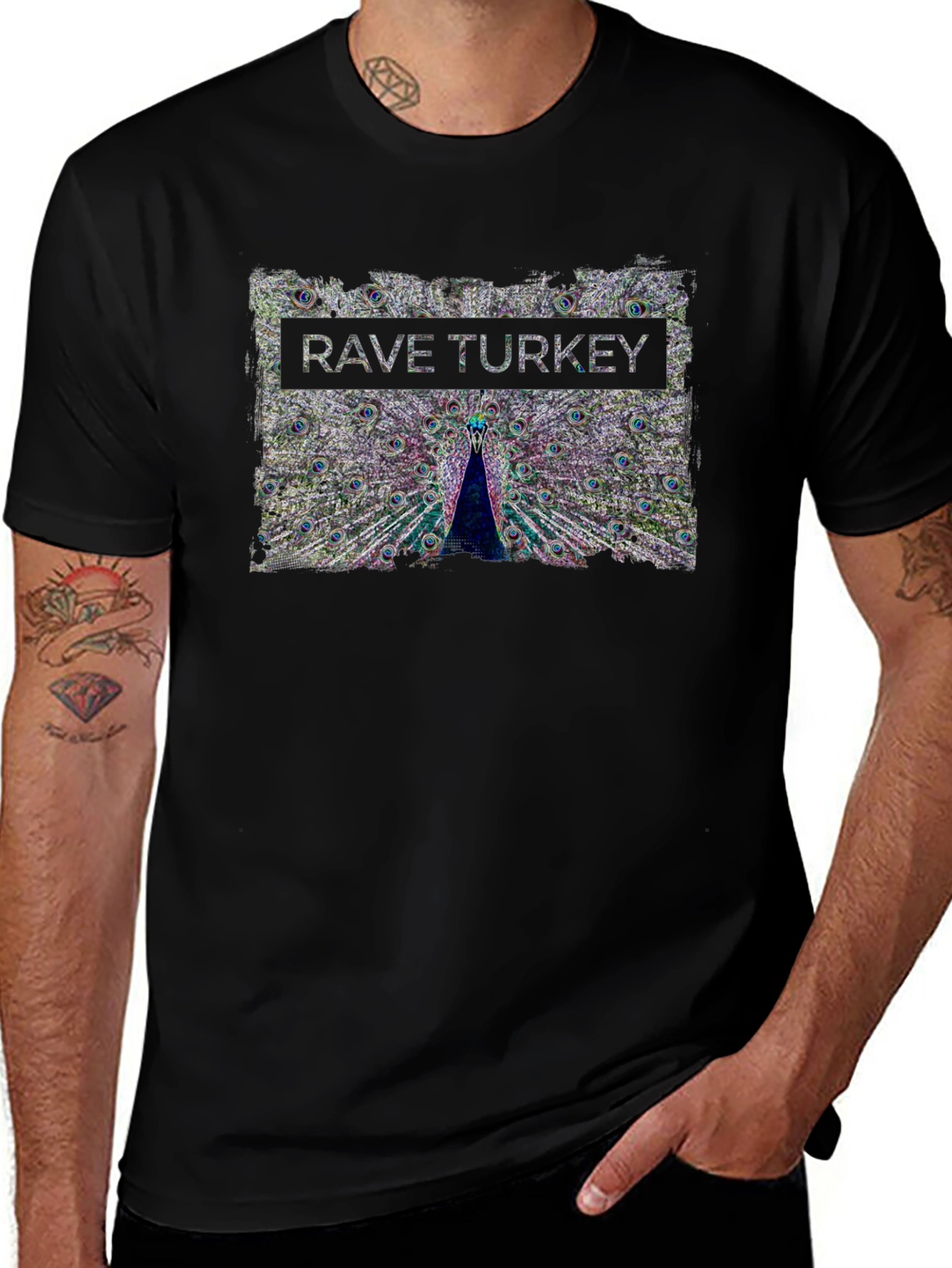 Rave Turkey Graphic T-Shirt - Peacock Design