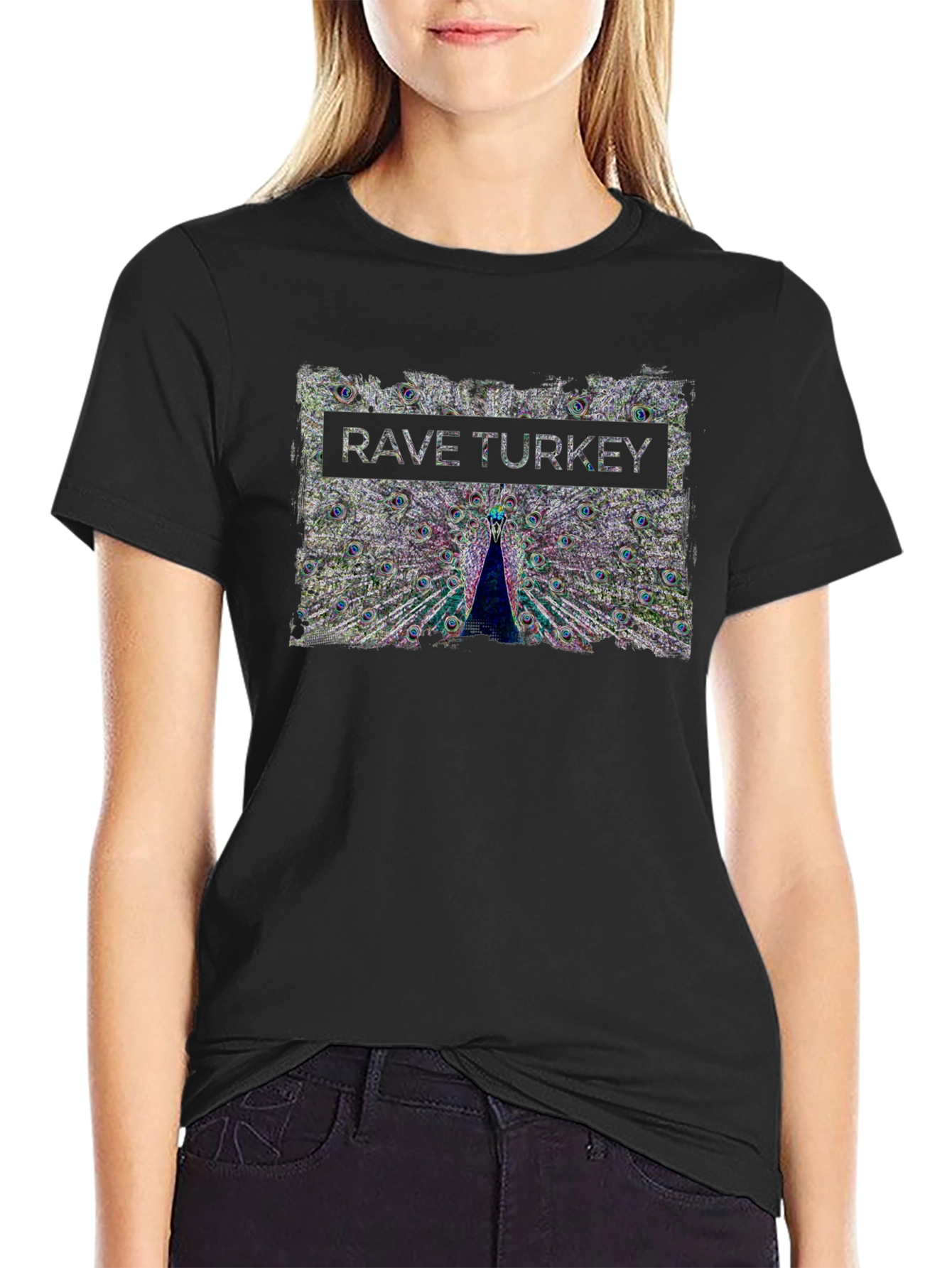 Rave Turkey Graphic T-Shirt - Peacock Design