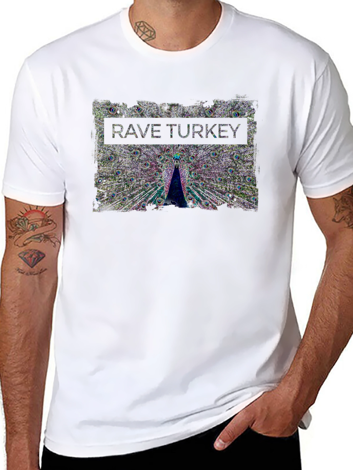 Rave Turkey Graphic T-Shirt - Peacock Design