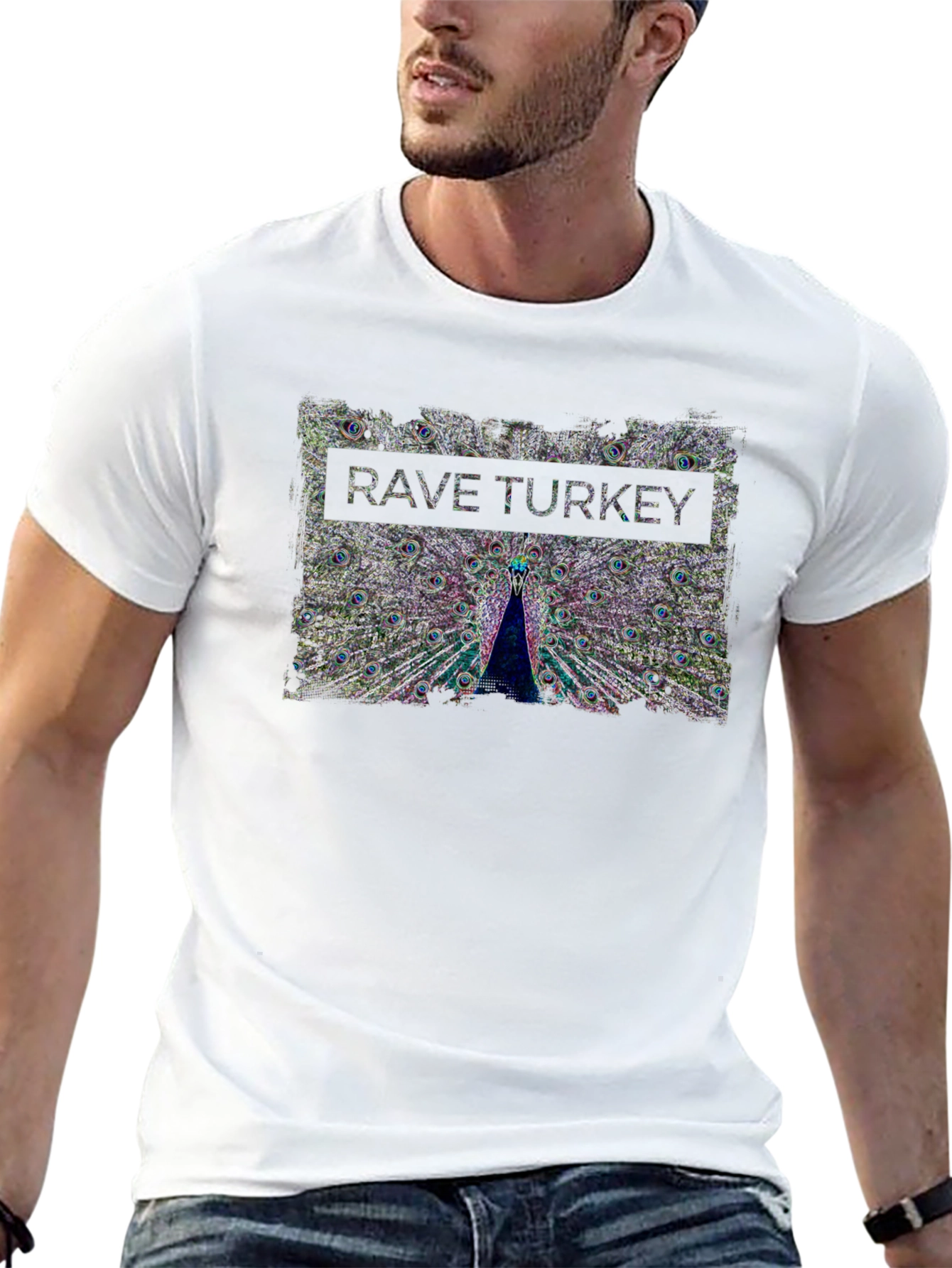Rave Turkey Graphic T-Shirt - Peacock Design