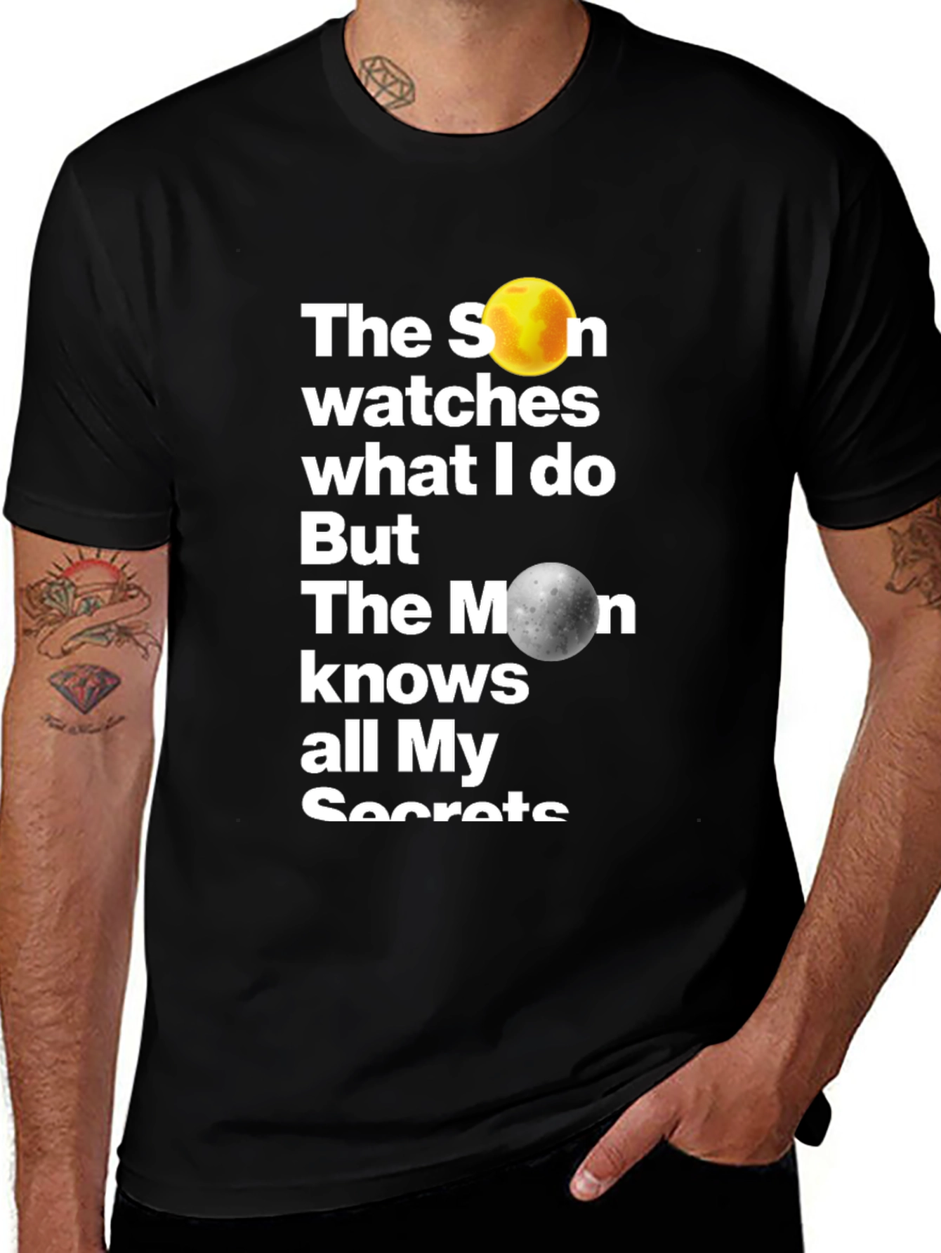 Celestial Secrets Graphic T-Shirt - Sun & Moon Design