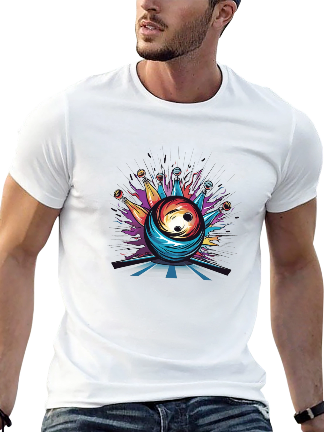 Psychedelic Bowling Ball Graphic Tee - Mens Black T-Shirt
