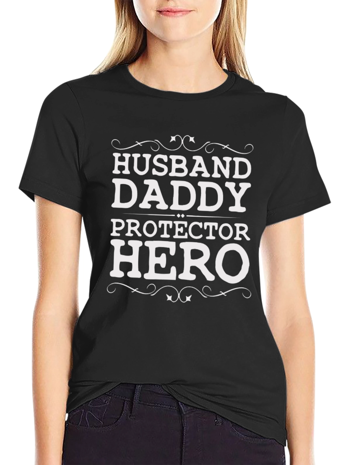 Husband Daddy Protector Hero Mens Black T-Shirt