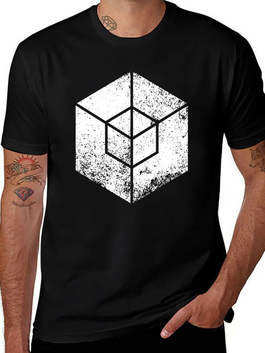 Geometric Cube Graphic T-Shirt - Grunge Style
