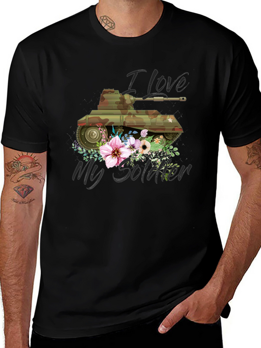 I Love My Soldier Camo Tank Graphic Tee - Black
