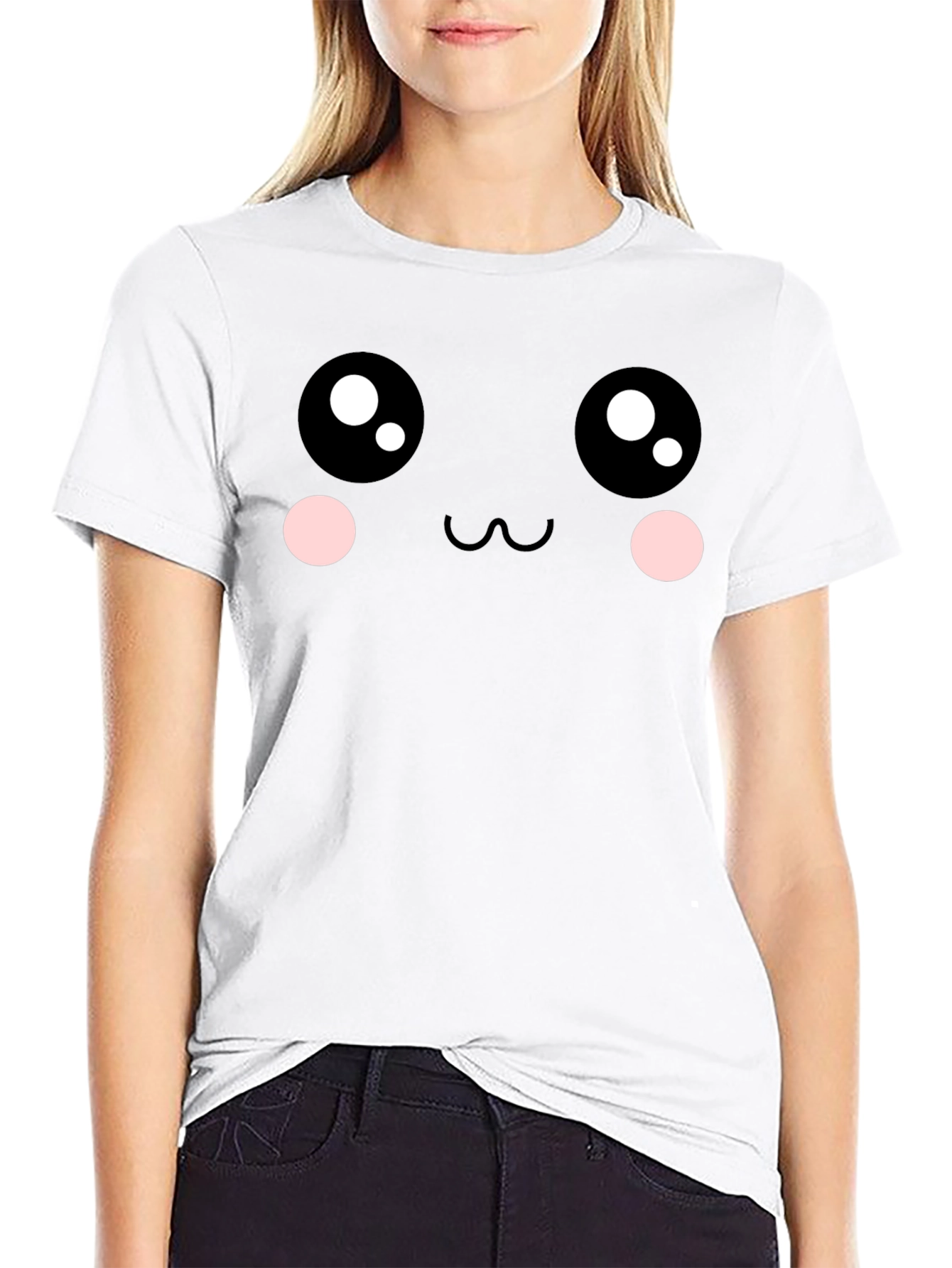 Kawaii Face Graphic Tee - Soft Cotton Blend