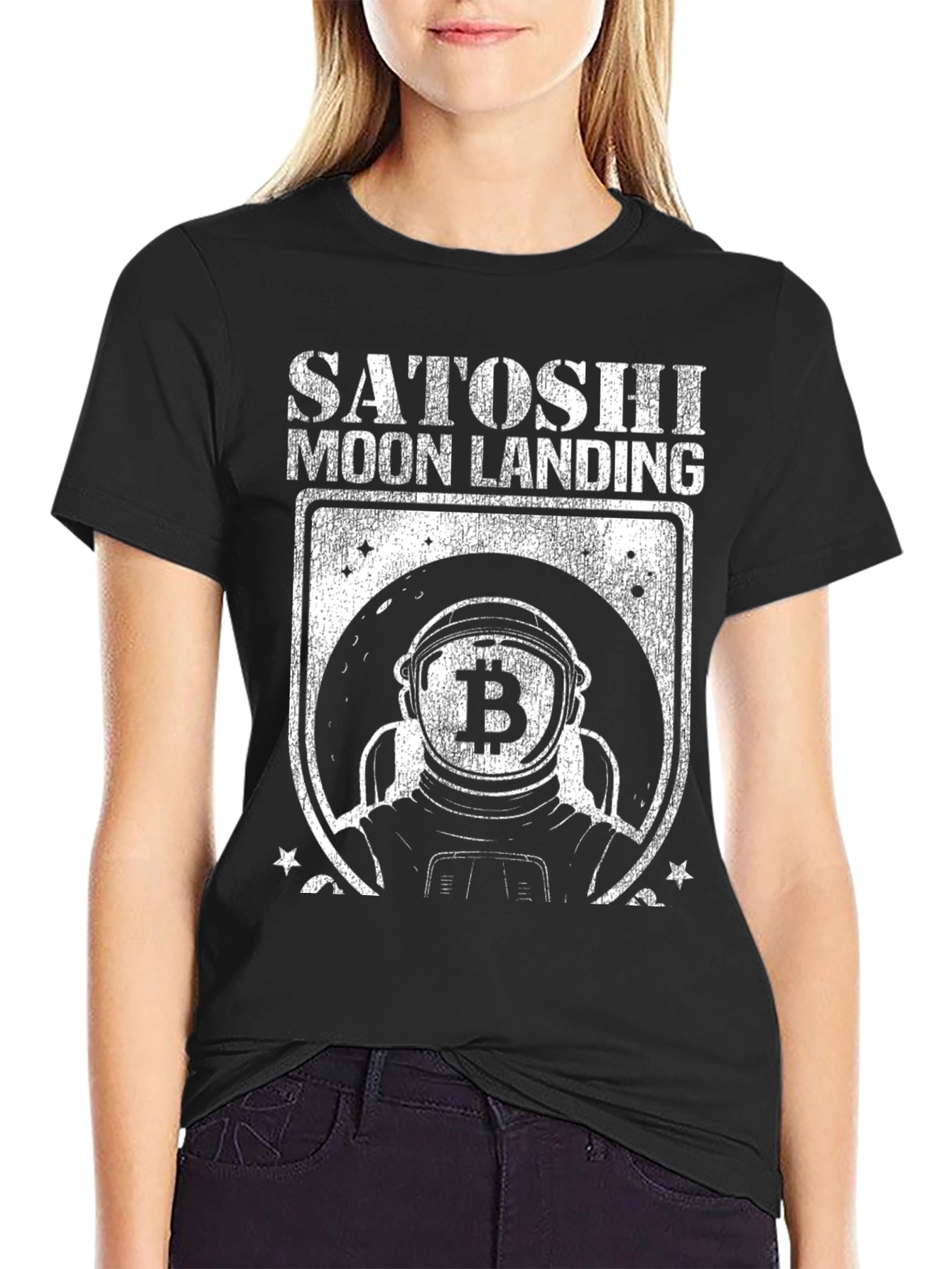 Satoshi Moon Landing Black Graphic T-Shirt