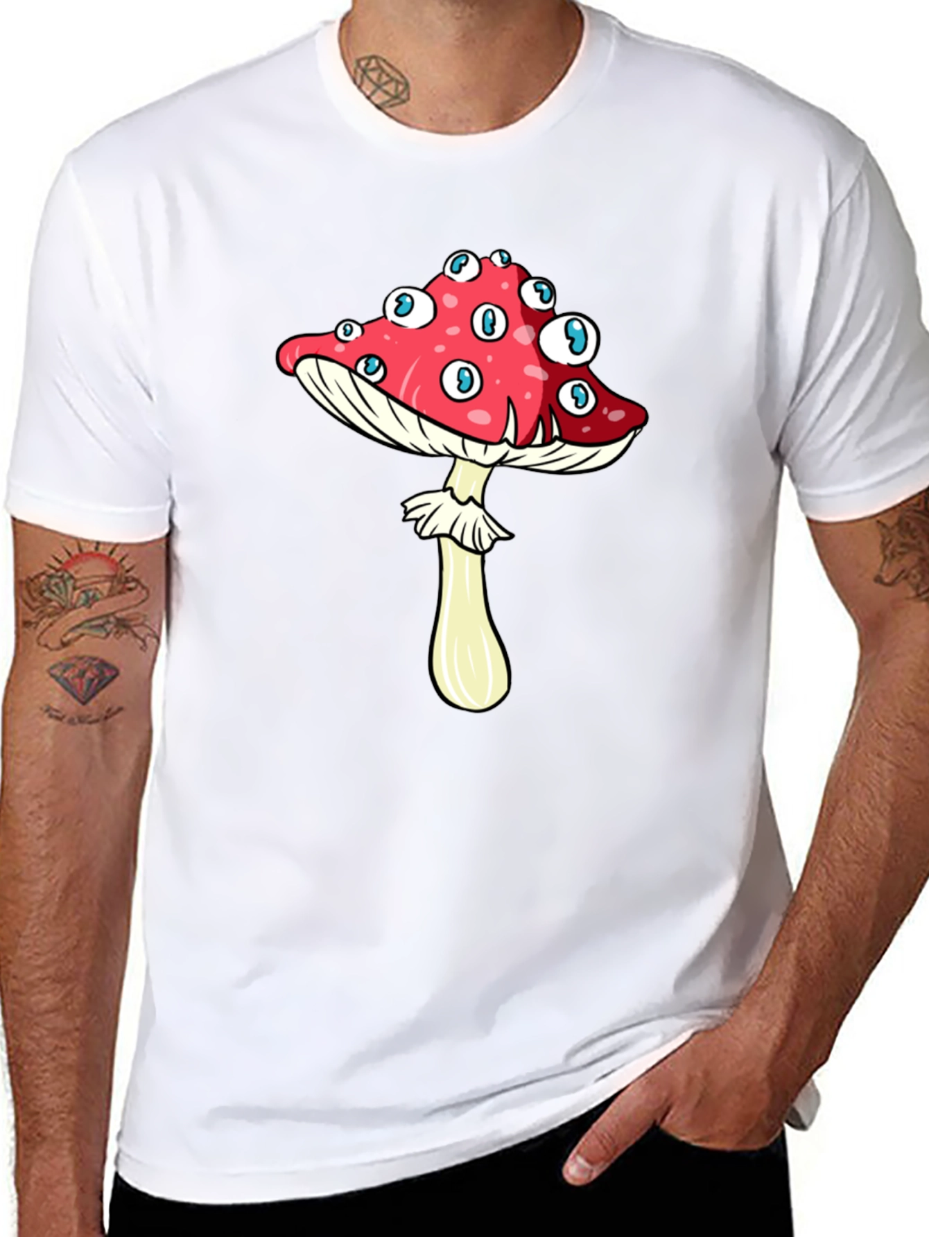 Eye-Catching Mushroom Graphic Tee - Black