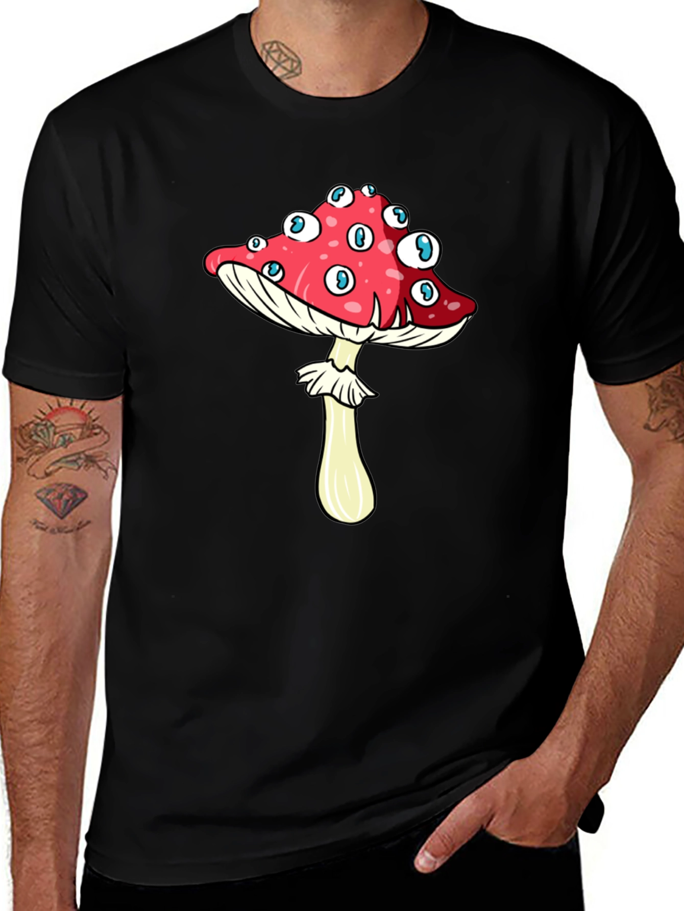 Eye-Catching Mushroom Graphic Tee - Black
