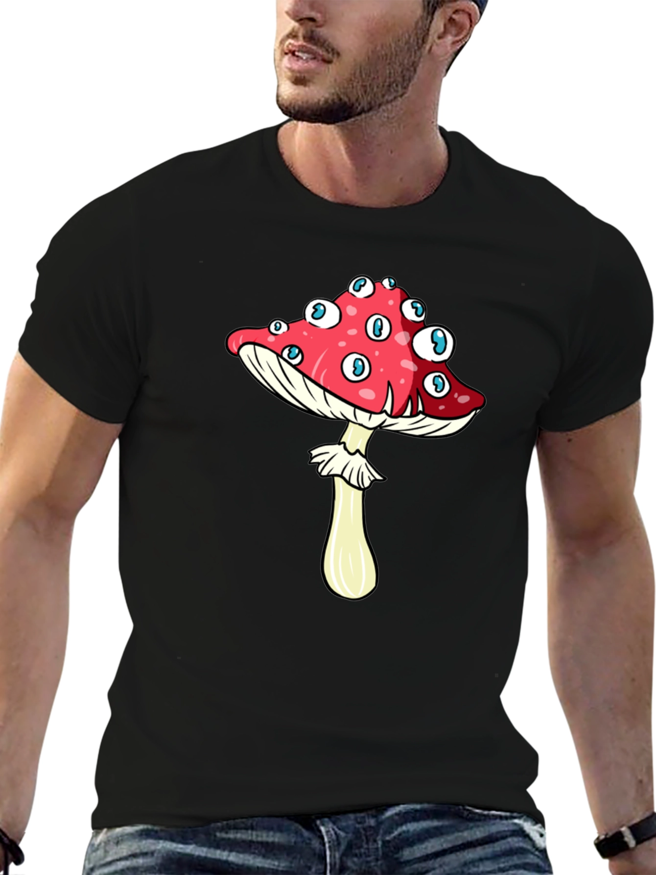 Eye-Catching Mushroom Graphic Tee - Black