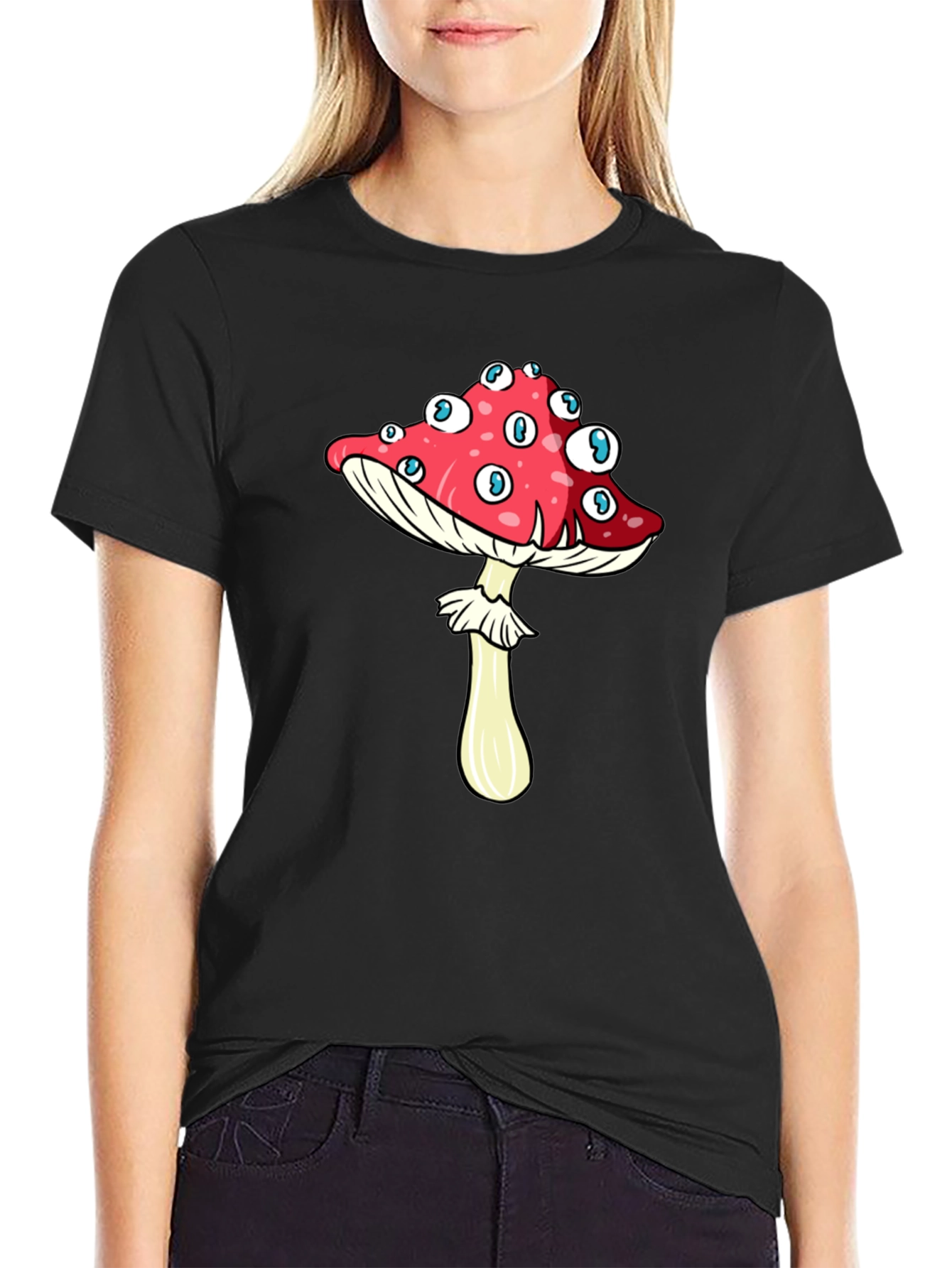 Eye-Catching Mushroom Graphic Tee - Black