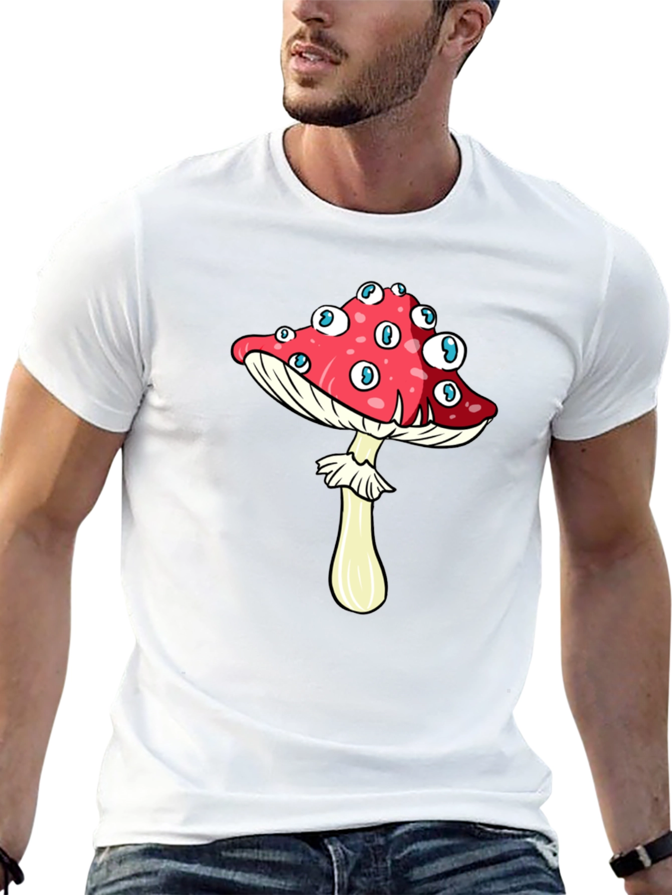 Eye-Catching Mushroom Graphic Tee - Black