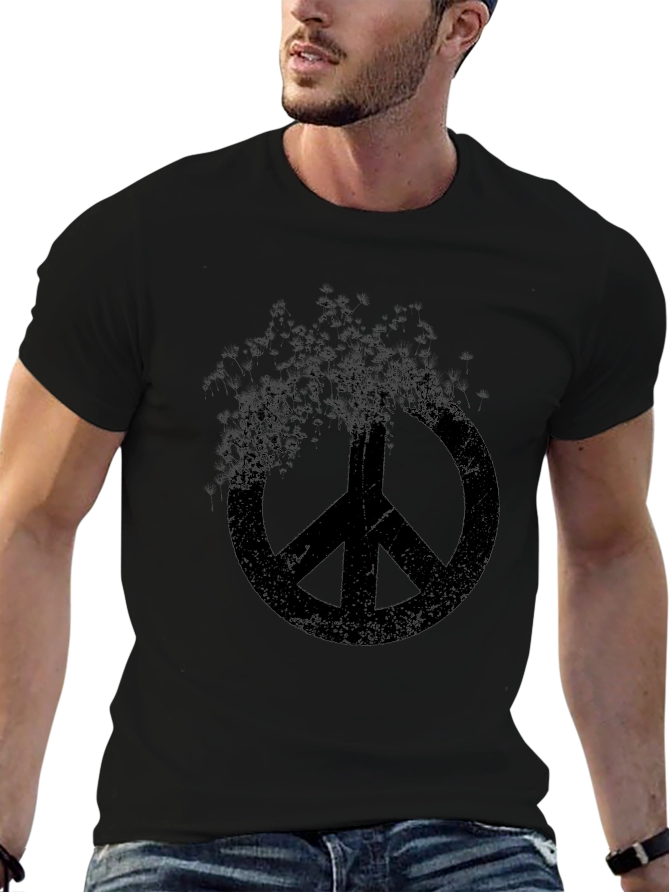 Distressed Peace Sign Black T-Shirt