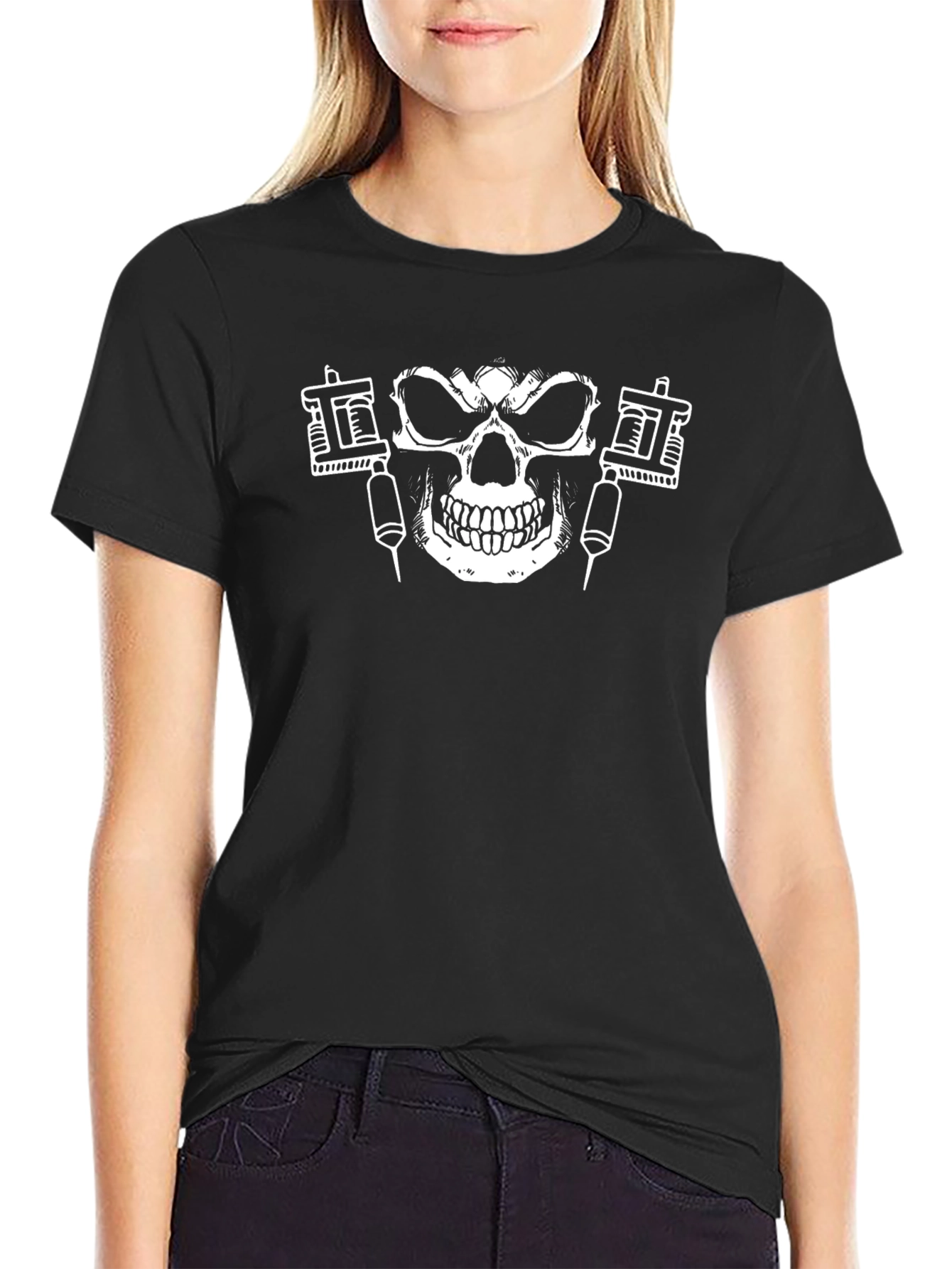 Edgy Tattoo Skull Graphic Black T-Shirt