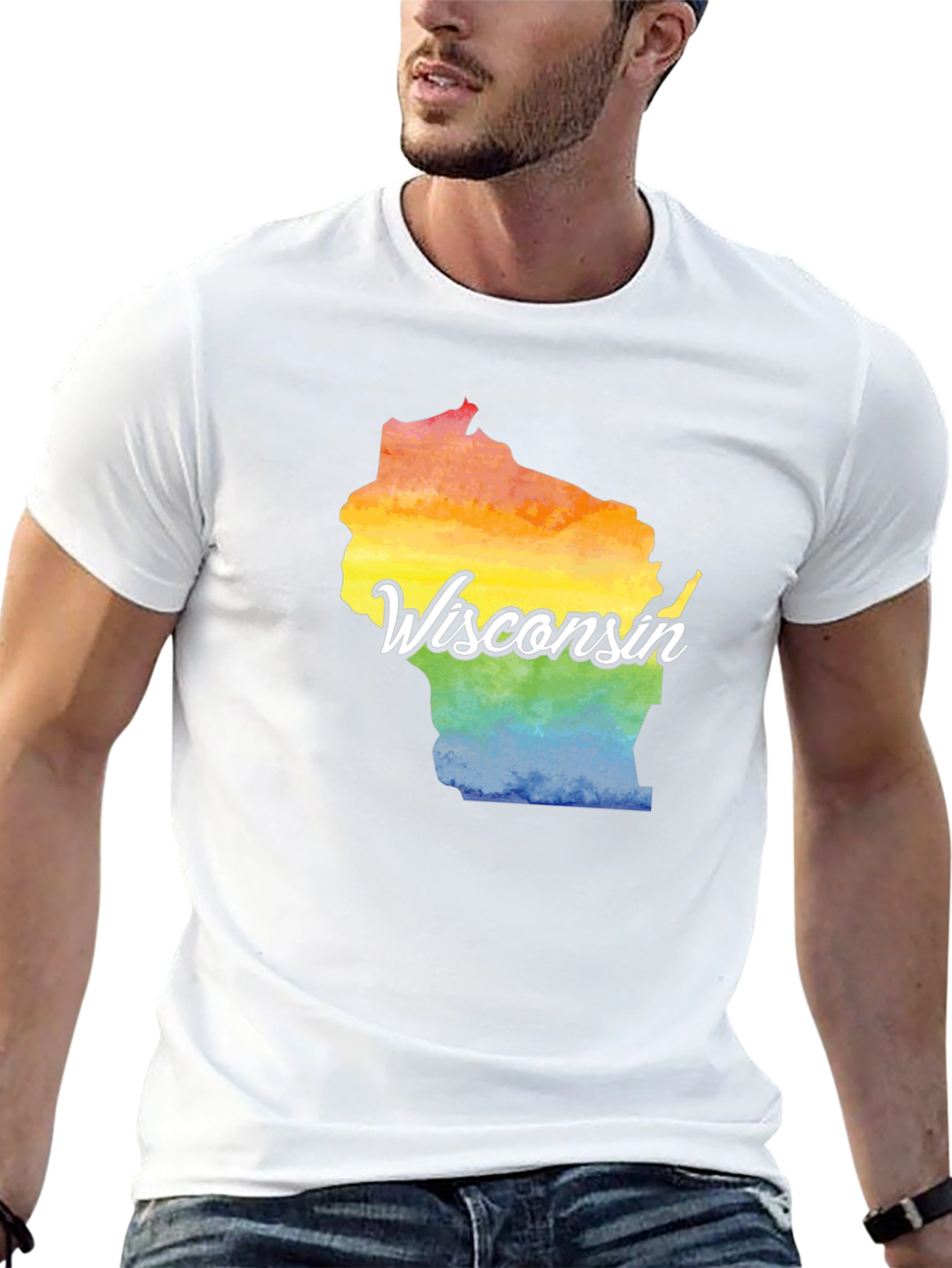 Wisconsin State Pride Rainbow Graphic T-Shirt