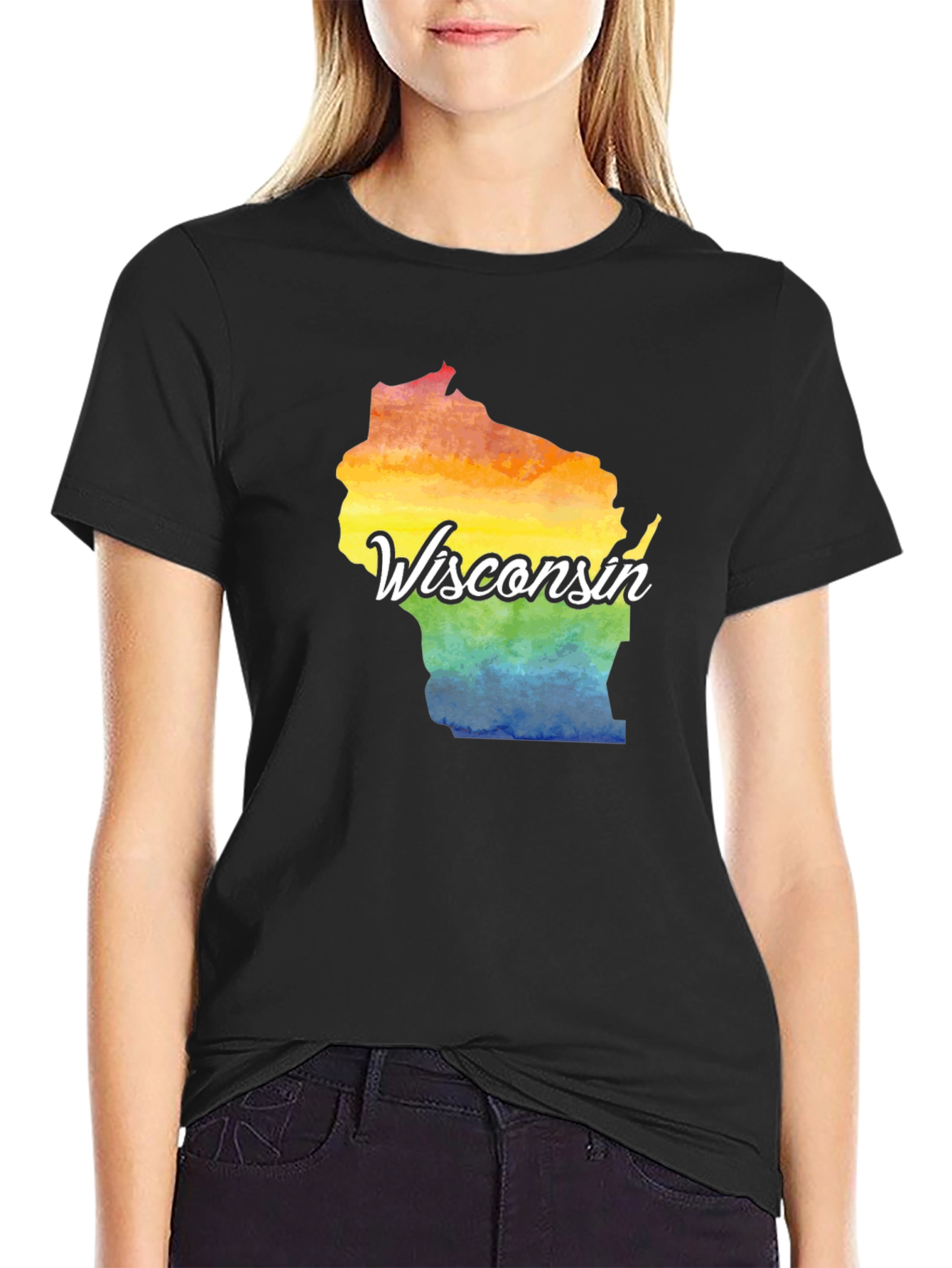 Wisconsin State Pride Rainbow Graphic T-Shirt