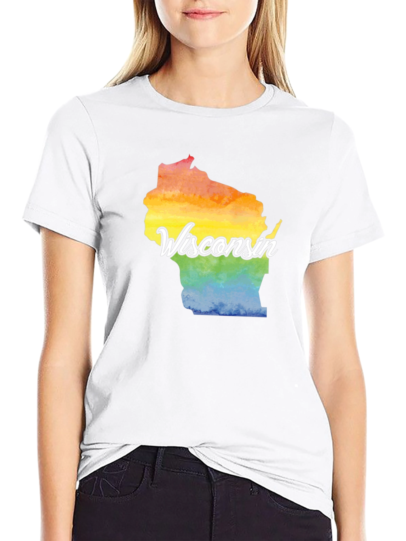 Wisconsin State Pride Rainbow Graphic T-Shirt