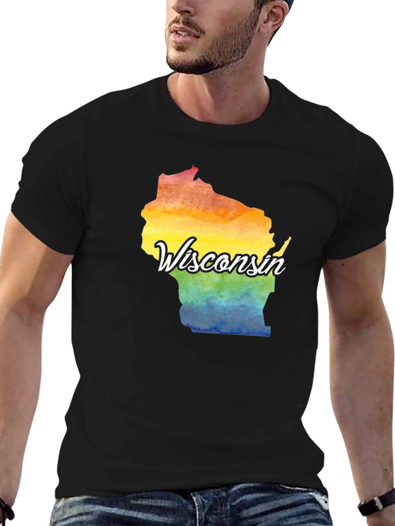 Wisconsin State Pride Rainbow Graphic T-Shirt