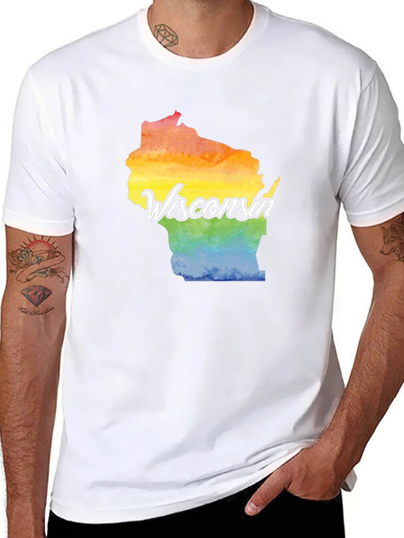 Wisconsin State Pride Rainbow Graphic T-Shirt