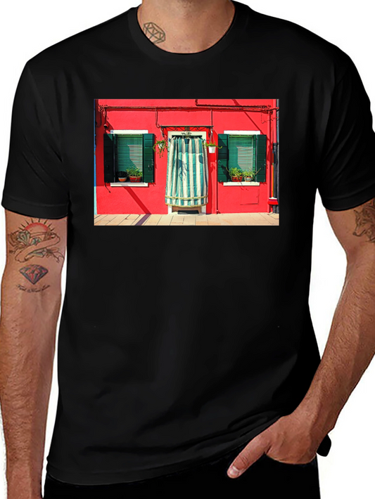 Burano Italy House T-Shirt Black Crew Neck