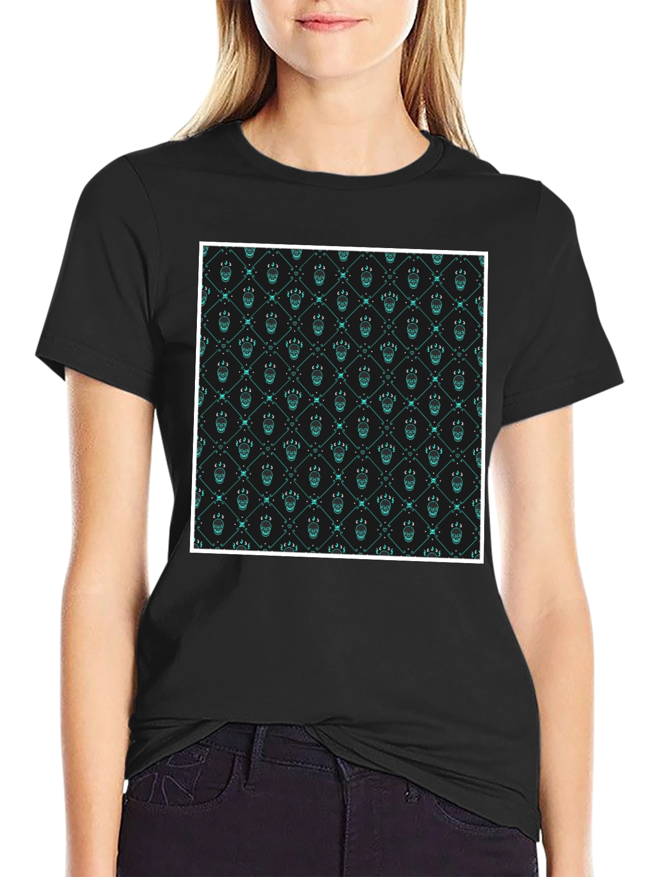 Patterned Graphic Print Crew Neck T-Shirt