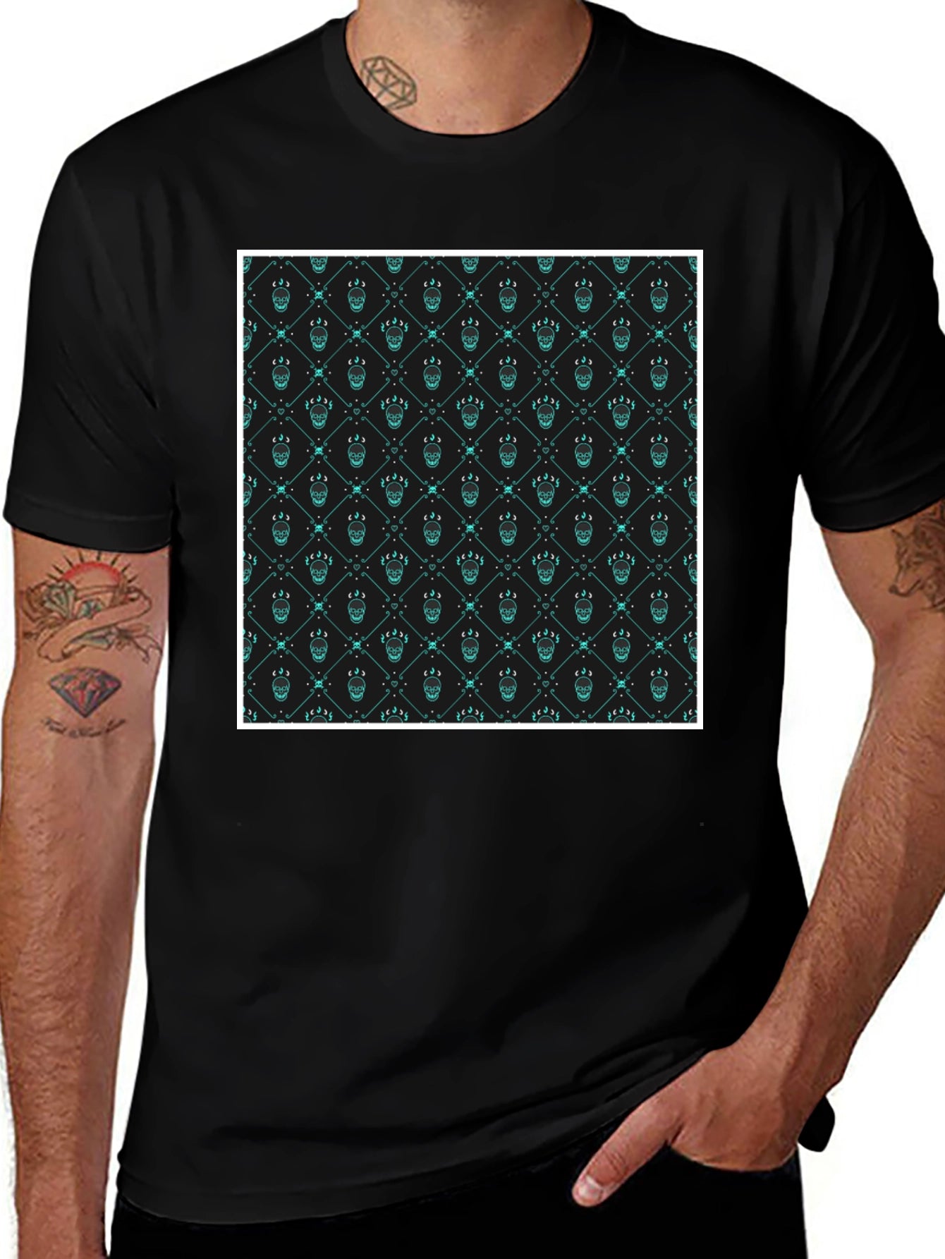Patterned Graphic Print Crew Neck T-Shirt