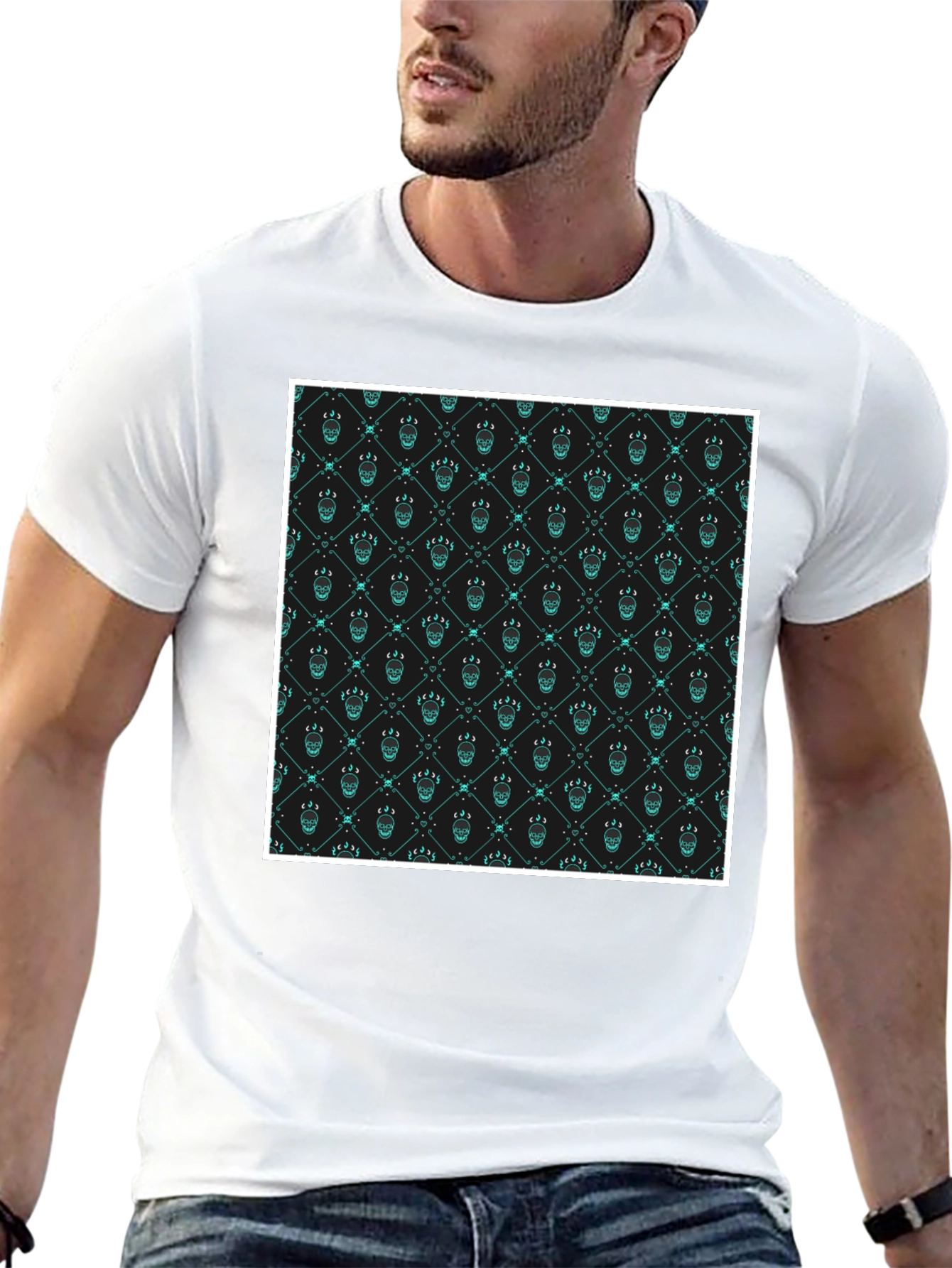 Patterned Graphic Print Crew Neck T-Shirt