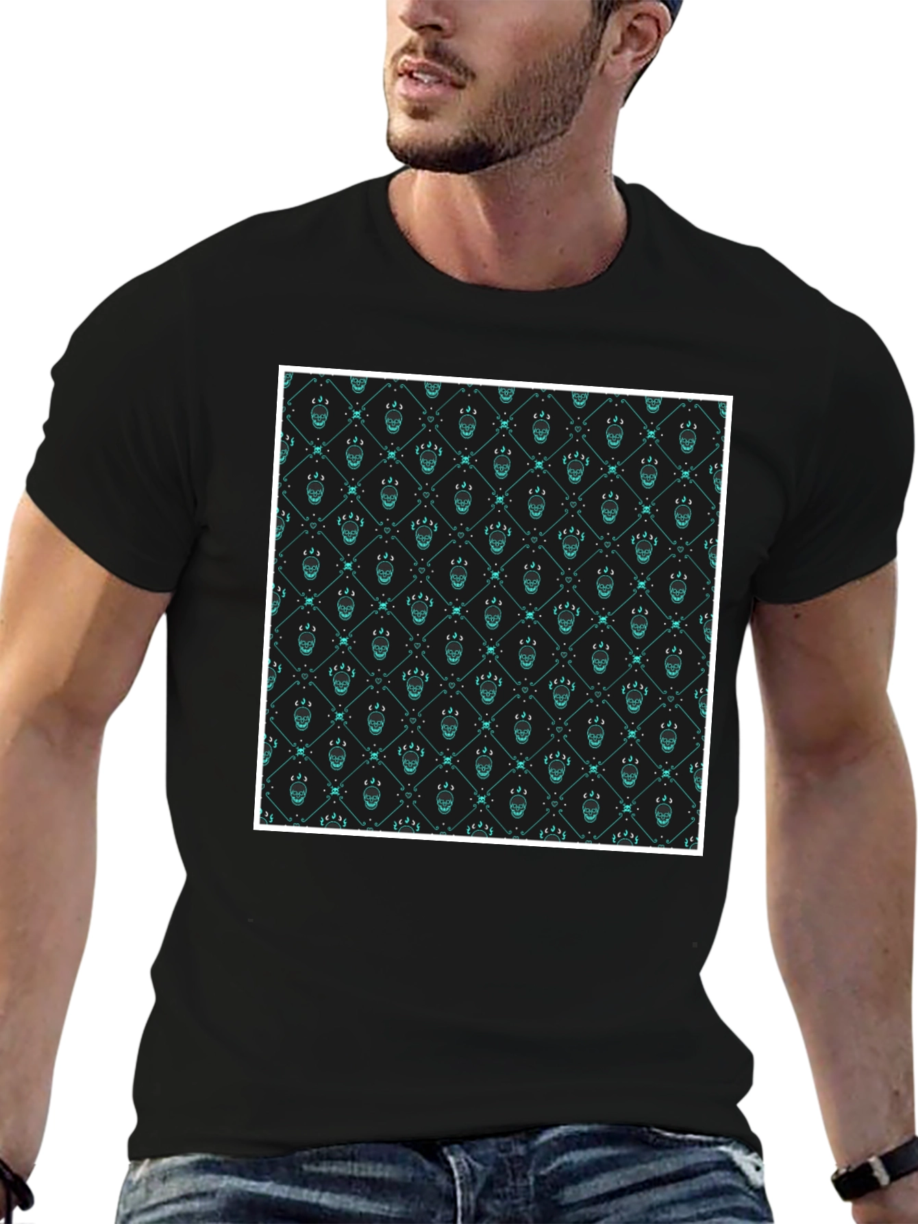 Patterned Graphic Print Crew Neck T-Shirt
