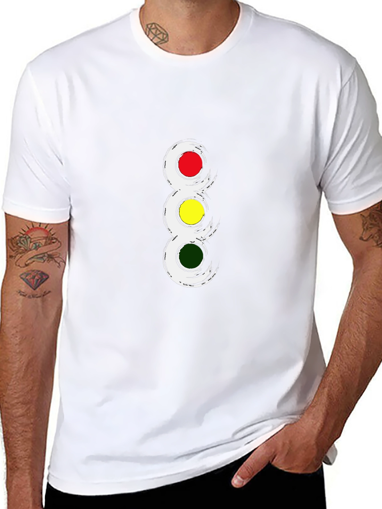 Traffic Light Graphic Tee - Black Crew Neck T-Shirt