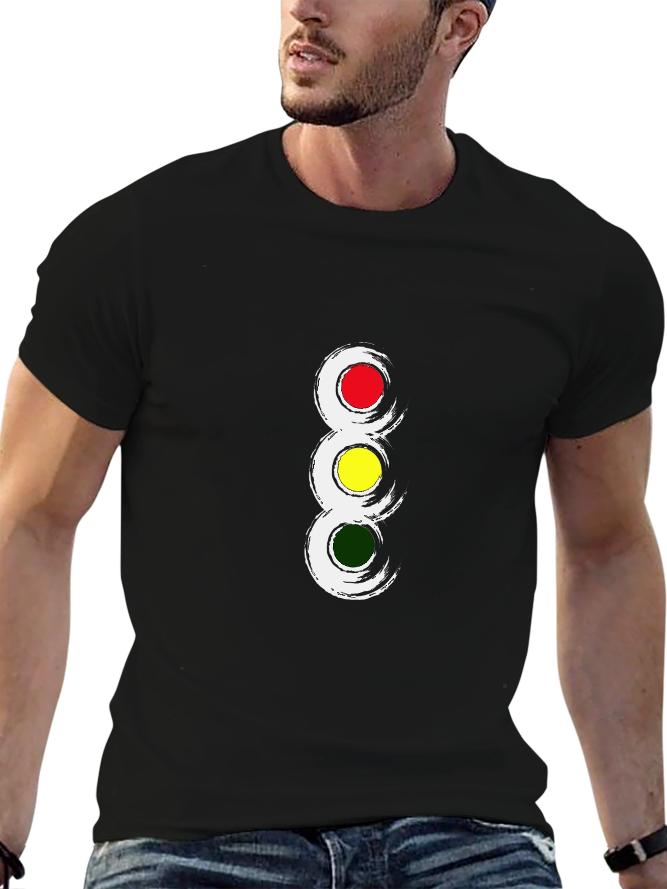 Traffic Light Graphic Tee - Black Crew Neck T-Shirt