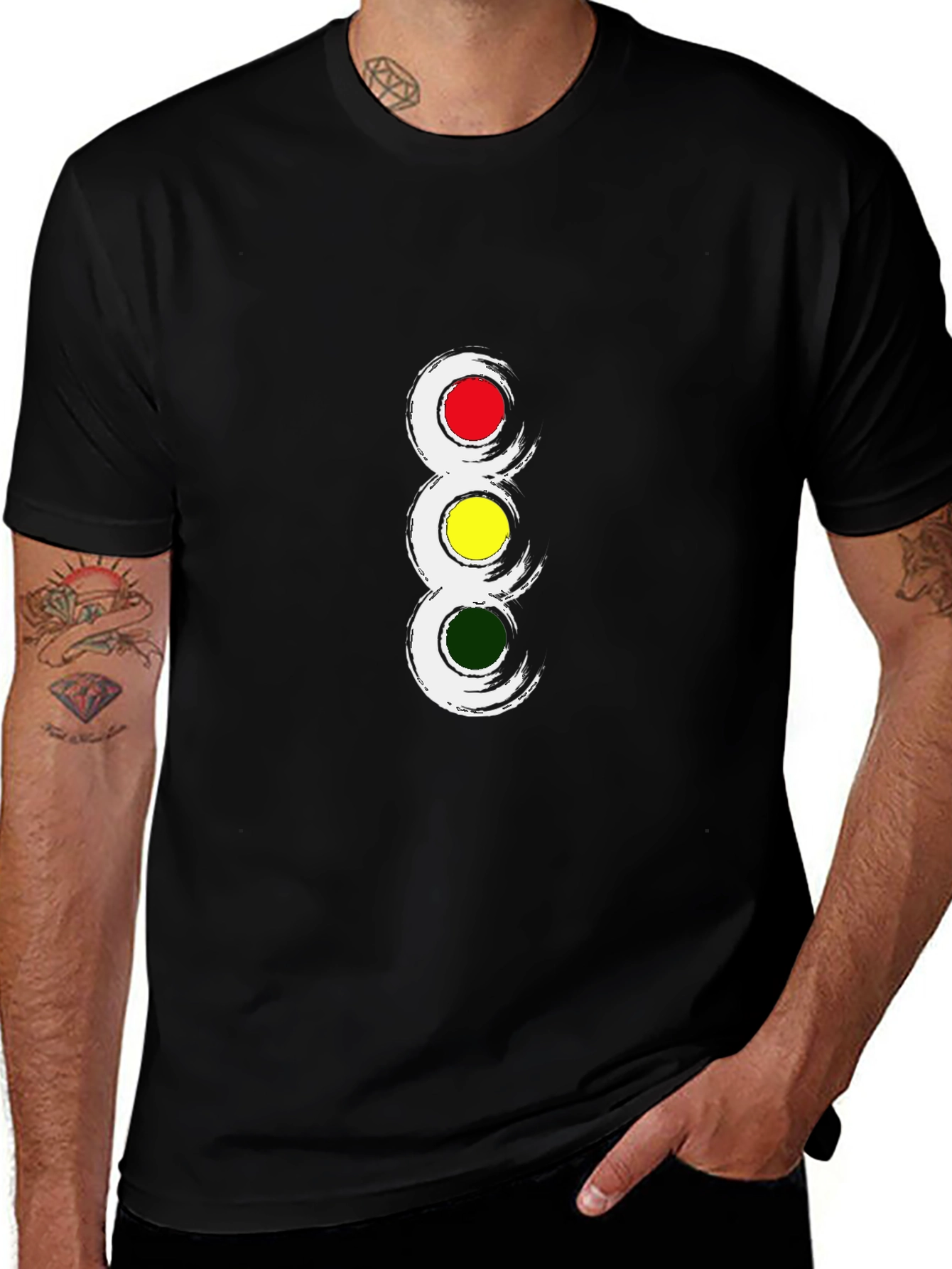 Traffic Light Graphic Tee - Black Crew Neck T-Shirt