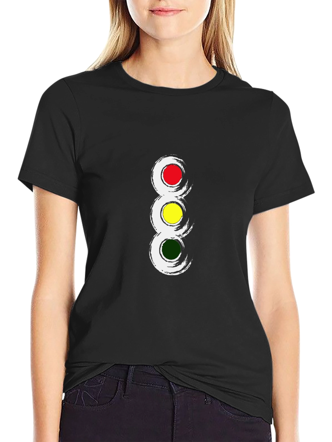 Traffic Light Graphic Tee - Black Crew Neck T-Shirt