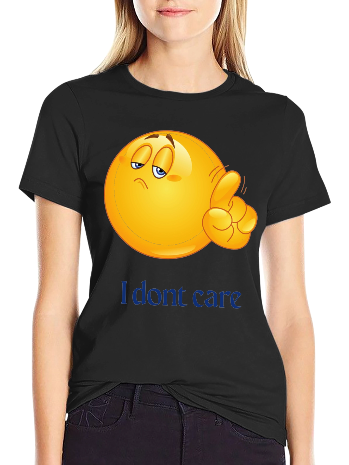 I Dont Care Emoji Graphic Tee - Black