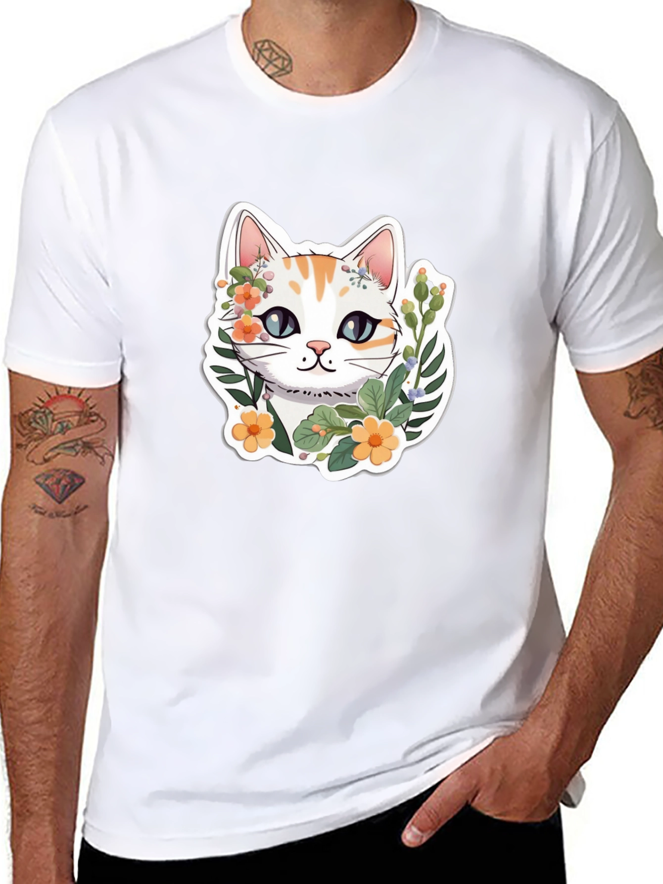 Floral Cat Graphic Tee - Cute & Stylish
