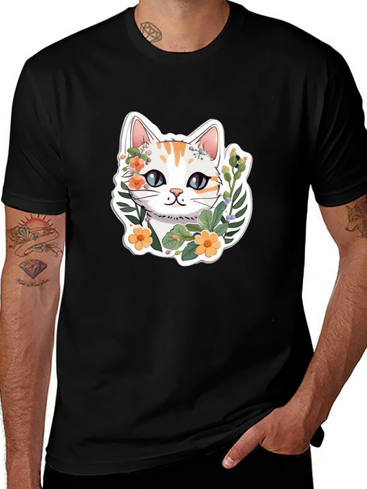 Floral Cat Graphic Tee - Cute & Stylish