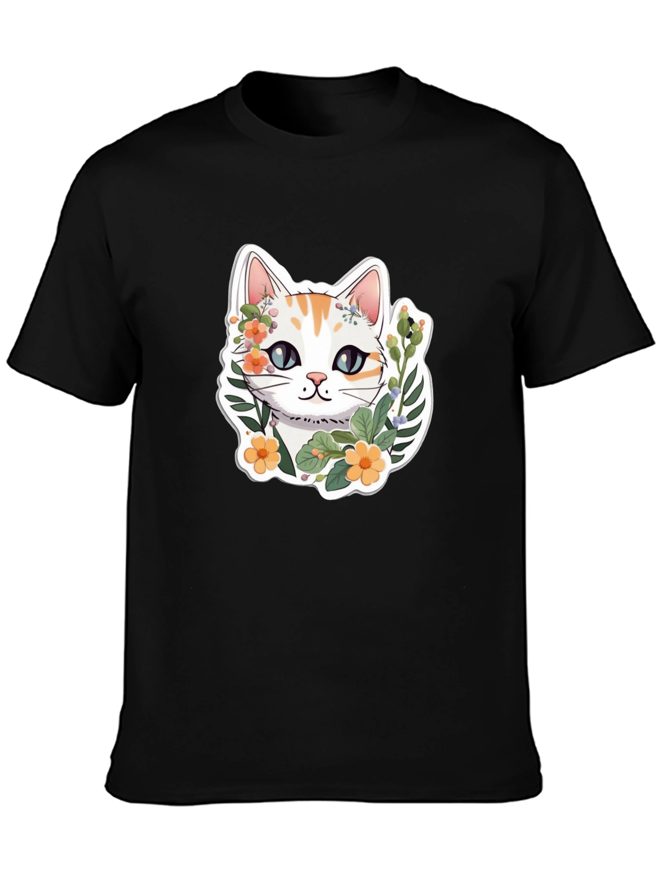 Floral Cat Graphic Tee - Cute & Stylish
