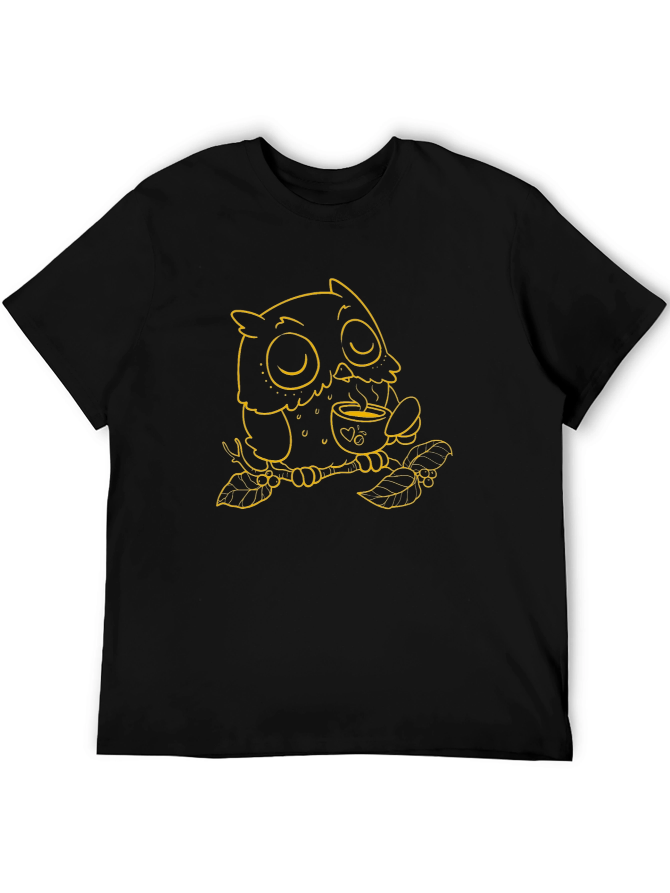 Owl with Coffee T-Shirt - Black