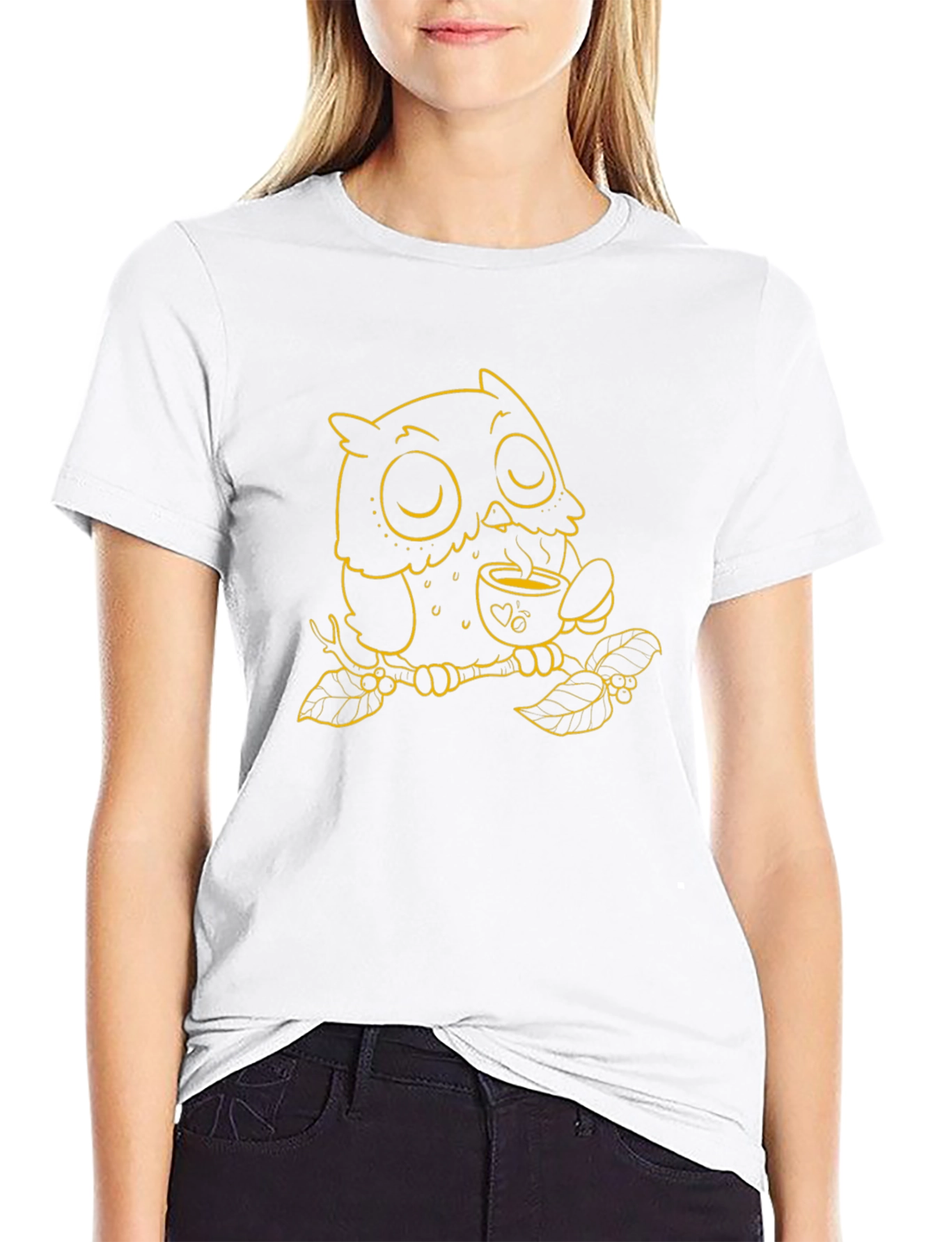 Owl with Coffee T-Shirt - Black