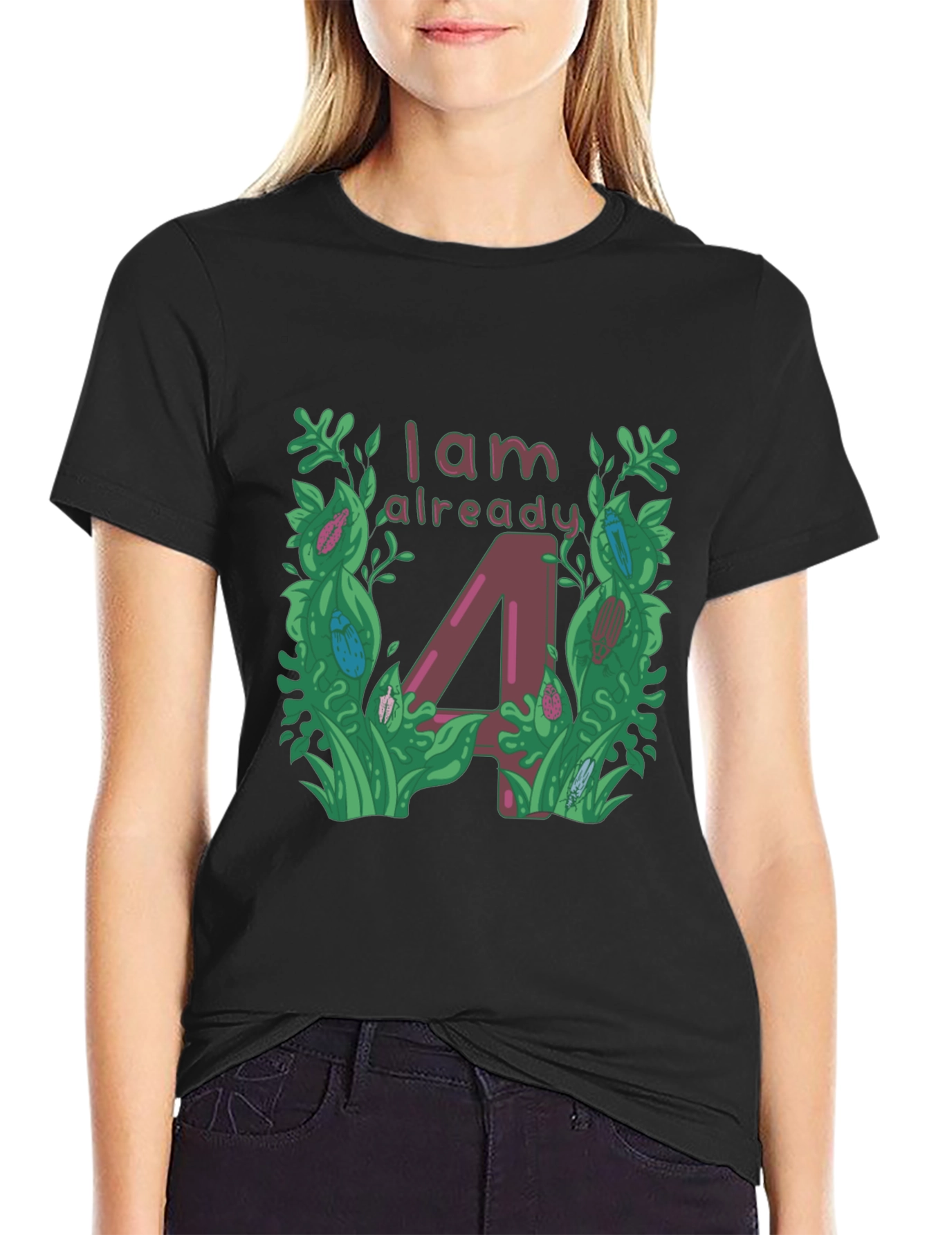 I am Already 4 T-Shirt - Black Cotton Blend