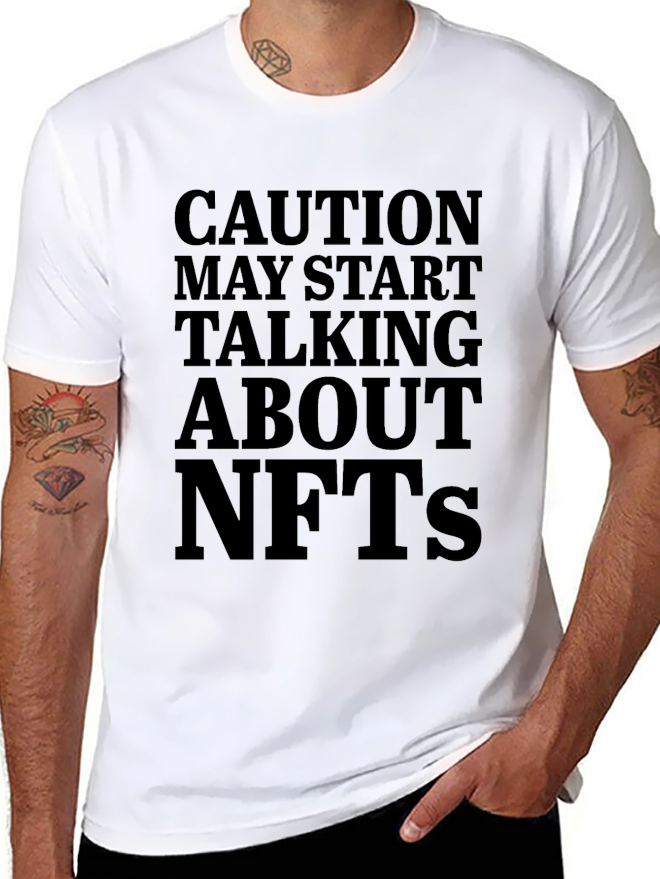 Caution May Start Talking About NFTs - Black T-Shirt