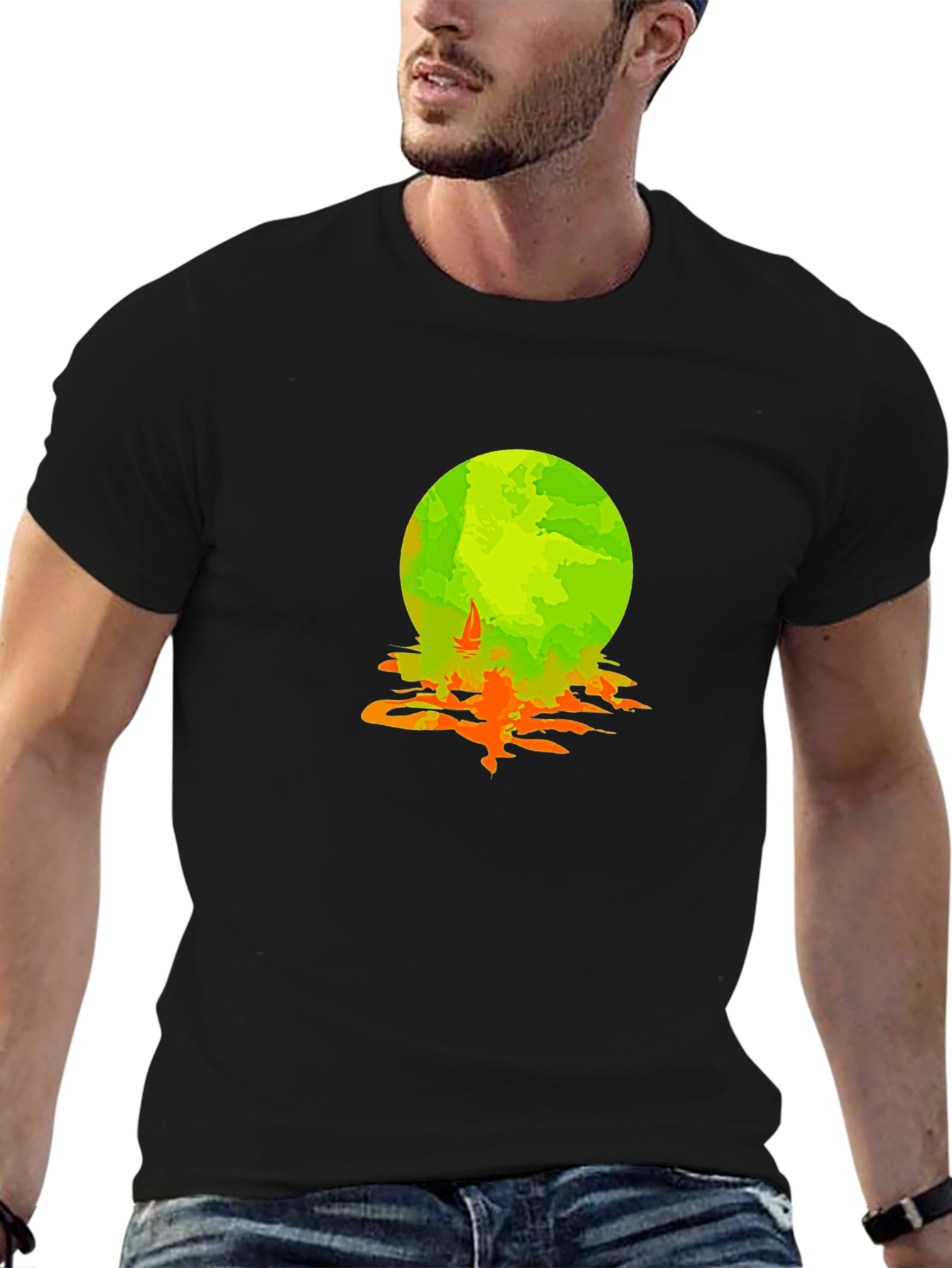 Graphic Tee: Moonlit Sailboat Design